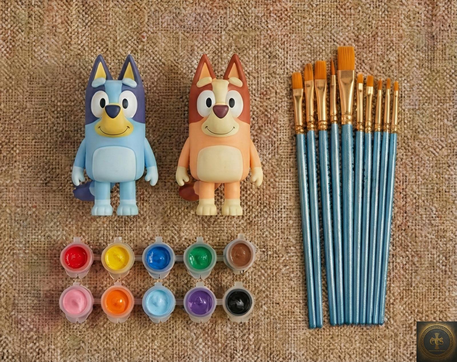 Paint Your Own Cartoon Dog Sisters | 3D Printed Heeler Puppy Figures | Kids DIY Craft Kit | Birthday Party Favor & Art Activity