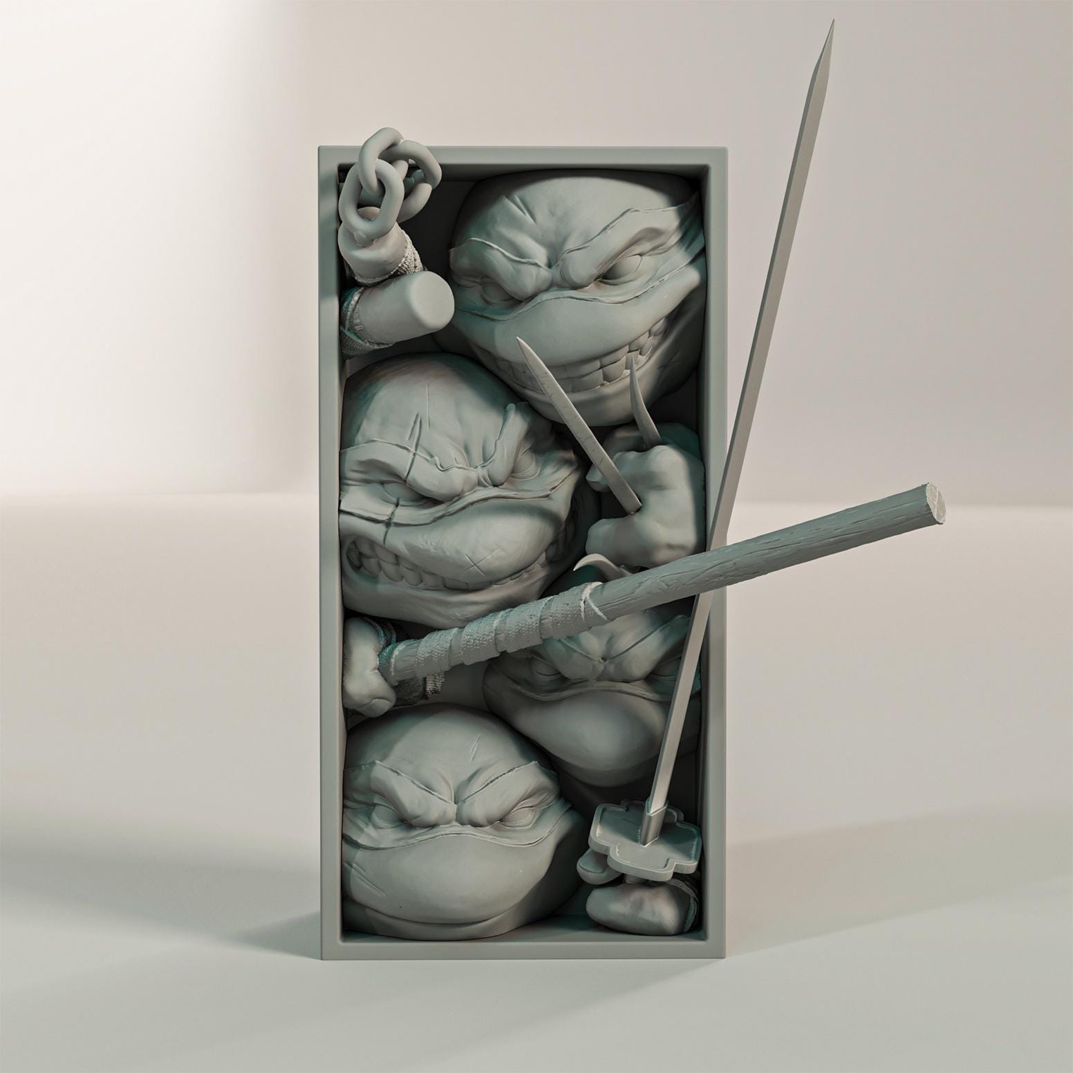 Mutant Turtle Heroes Book Nook | Retro Cartoon 3D Shadow Box | Boys Room 3D Wall Art