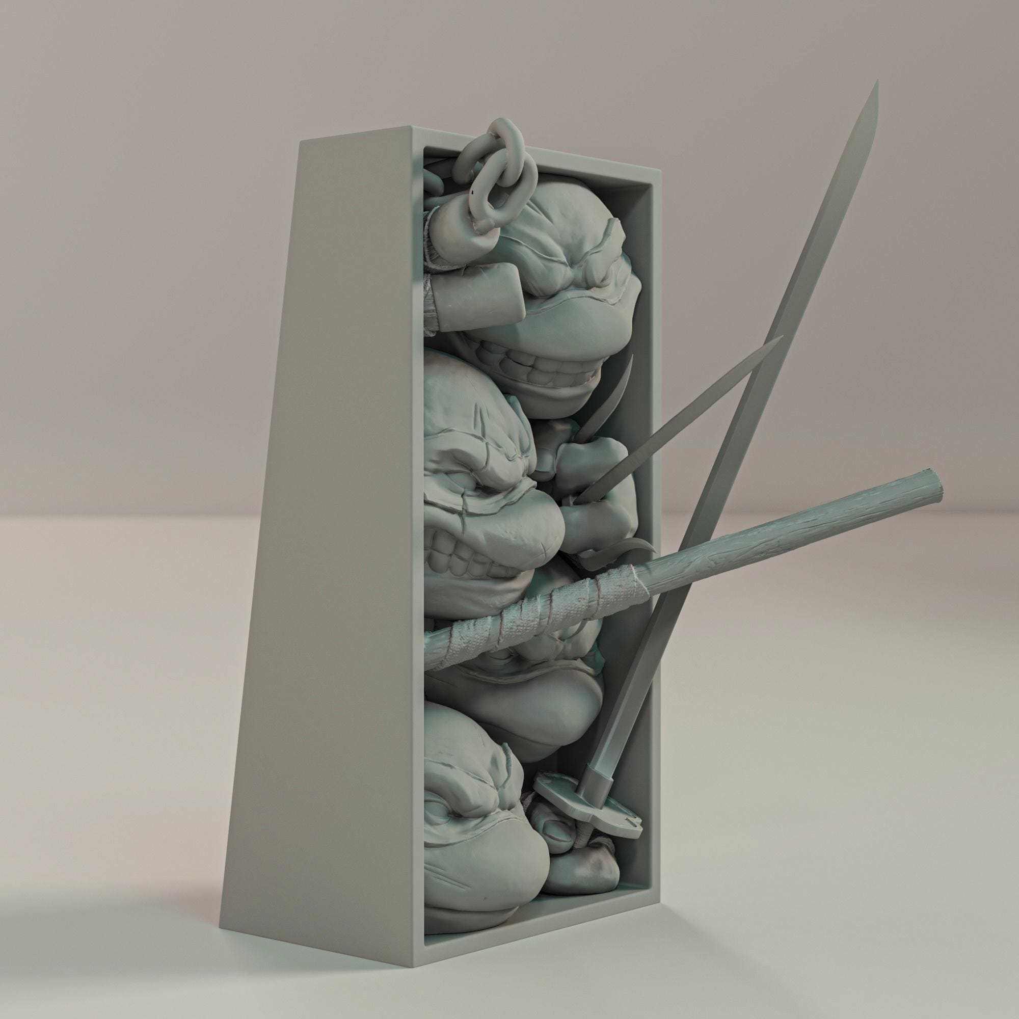 Mutant Turtle Heroes Book Nook | Retro Cartoon 3D Shadow Box | Boys Room 3D Wall Art