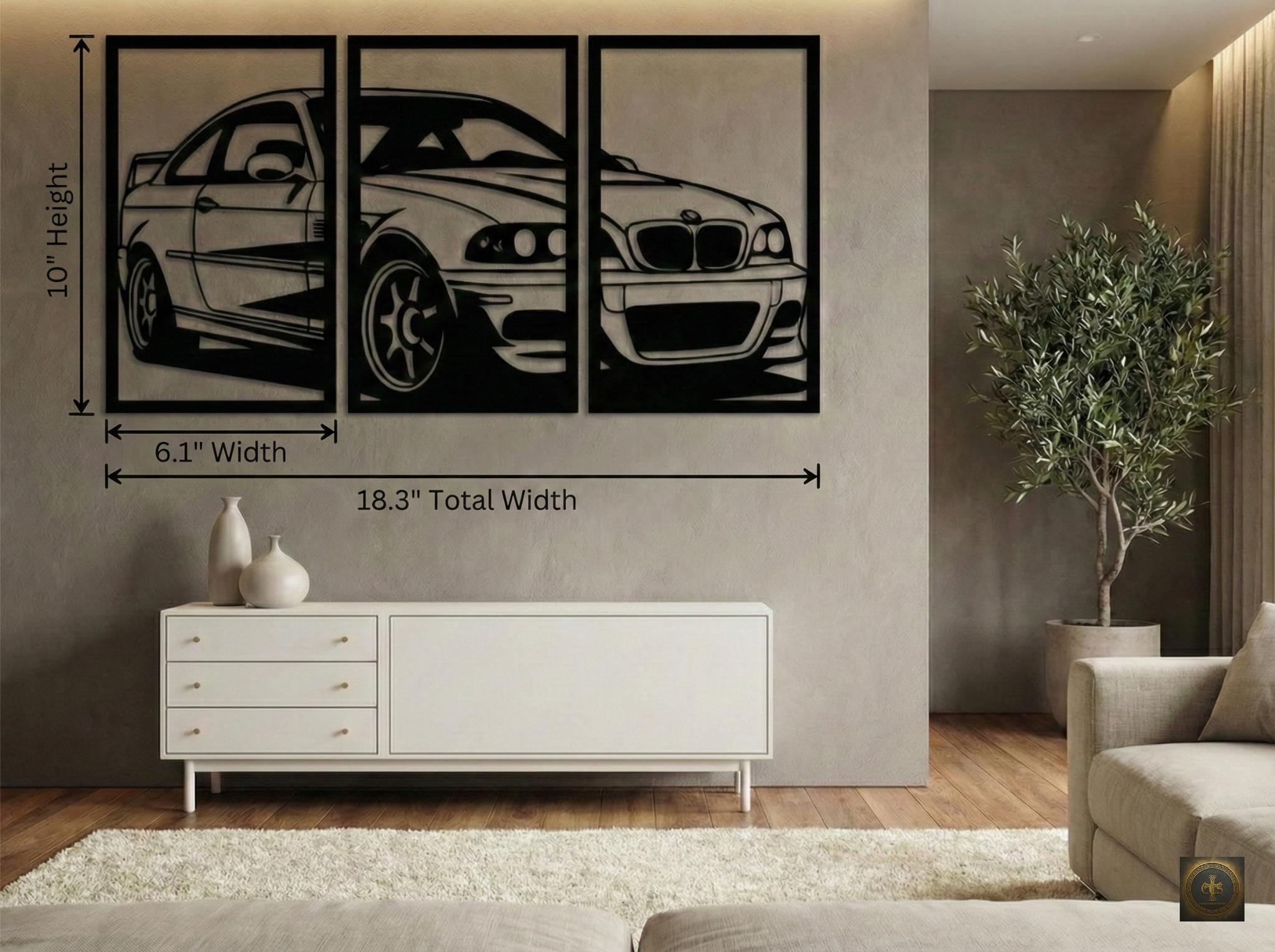 BMW E46 M3 Silhouette Wall Art | 3-Piece 3D Automotive Decor