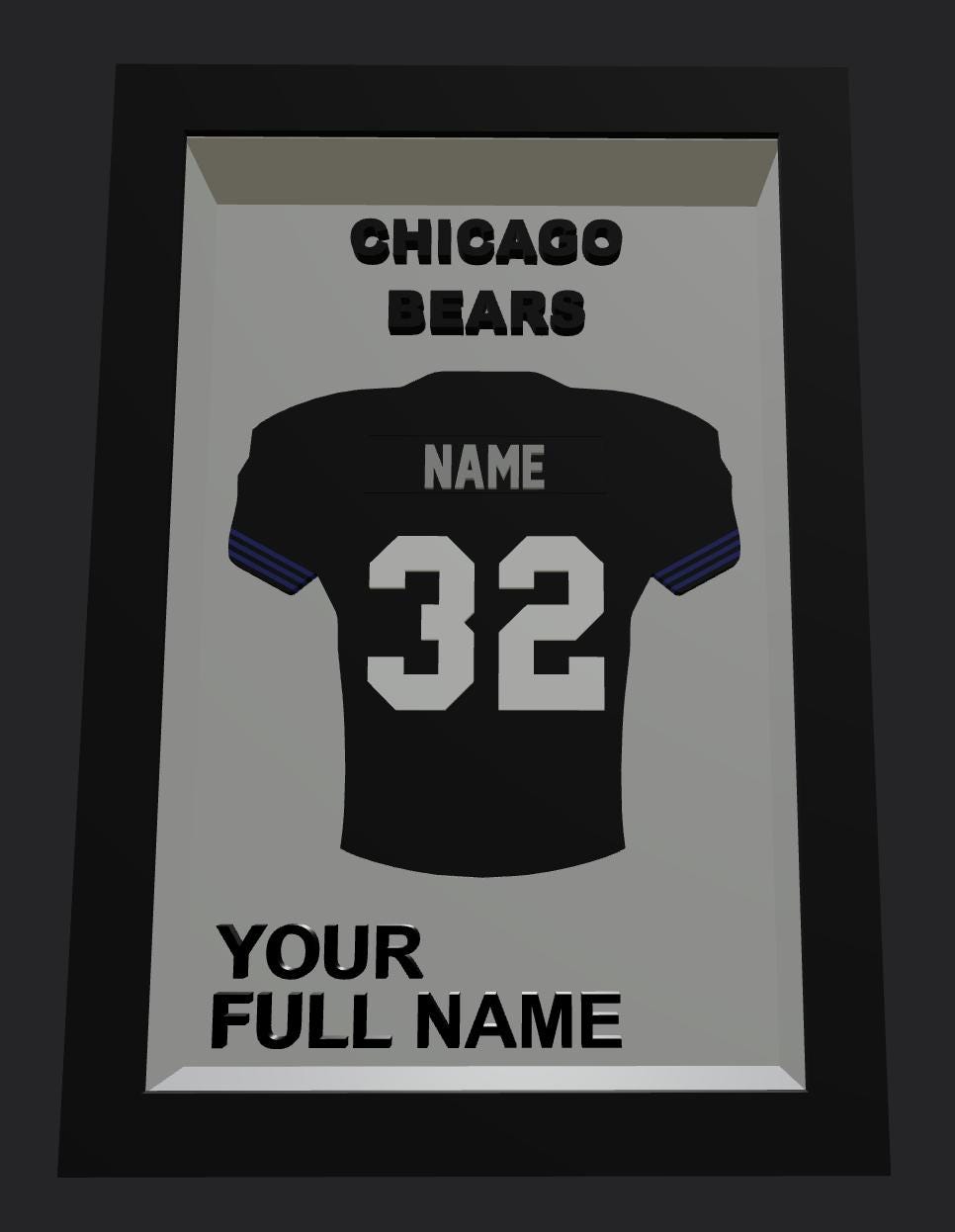 Personalized Chicago Football Frame | Custom Name & Number Jersey Display | Illinois Sports Room 3D Wall Art
