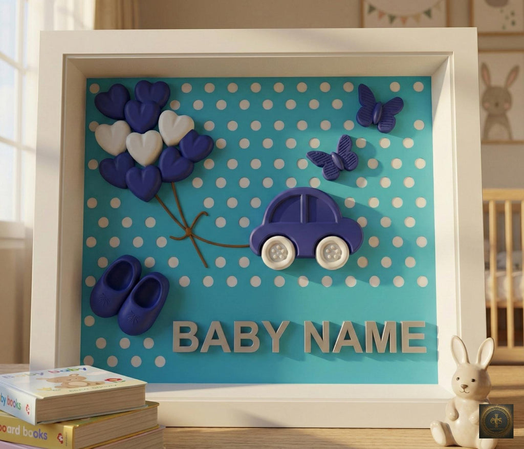 Personalized Baby Name Frame | 3D Printed Nursery Shadow Box Decor | Custom New Baby Gift