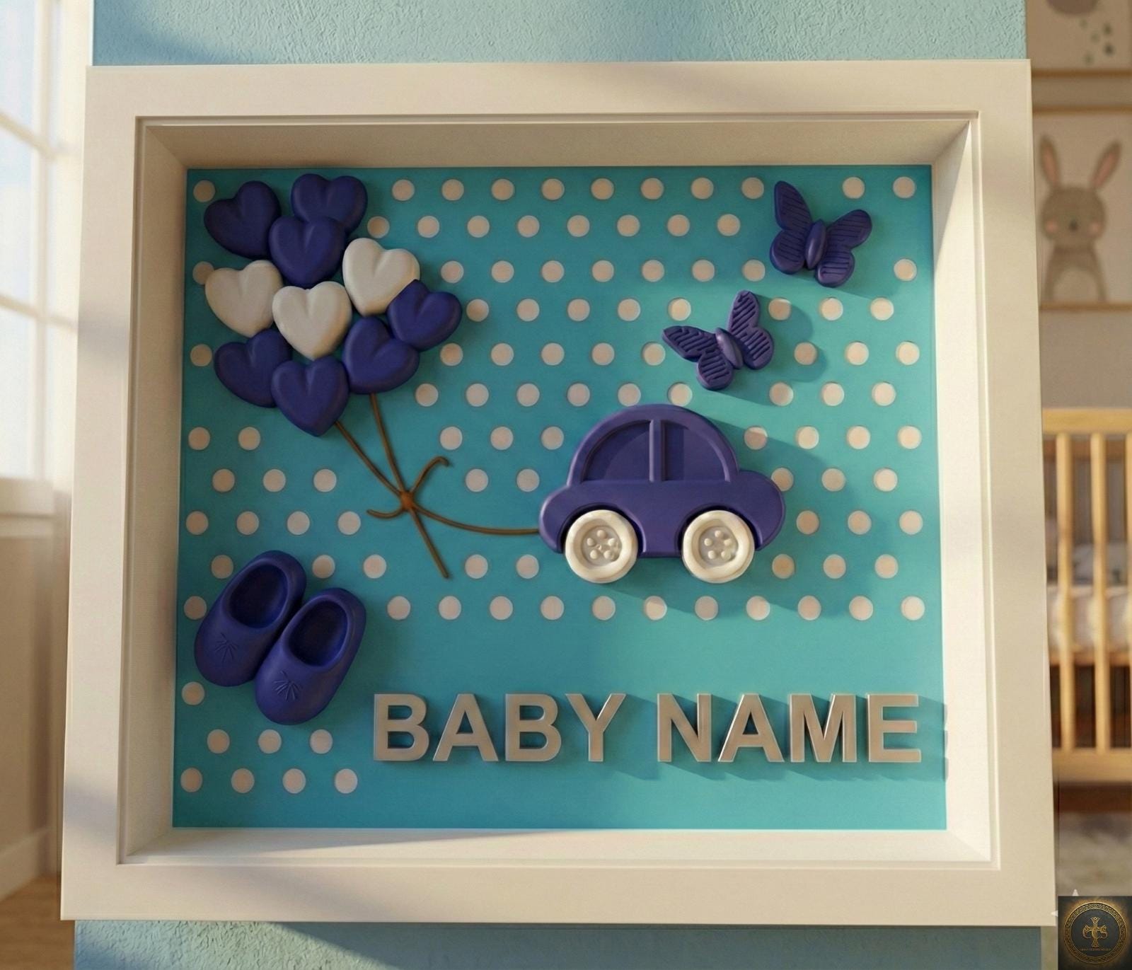 Personalized Baby Name Frame | 3D Printed Nursery Shadow Box Decor | Custom New Baby Gift