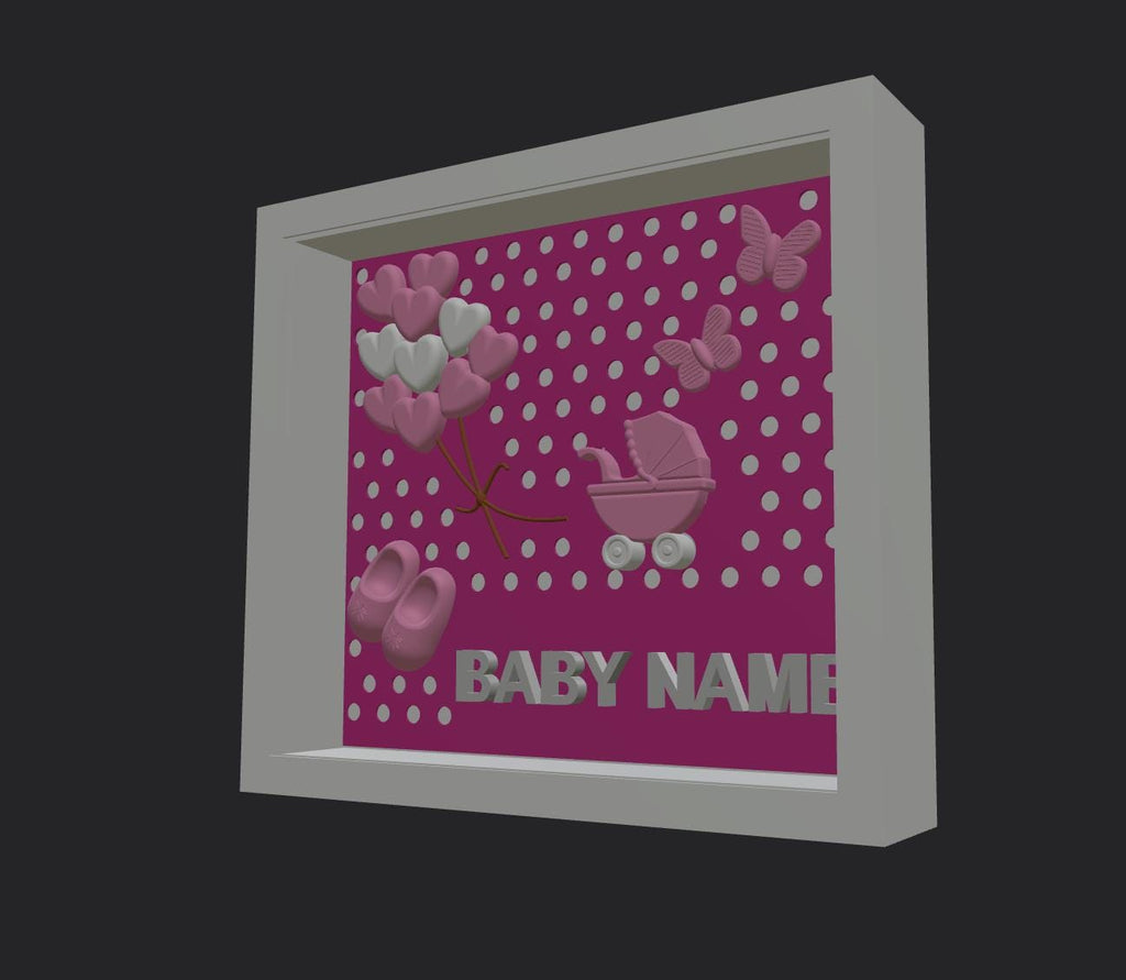 Personalized Baby Name Frame | 3D Printed Nursery Shadow Box Decor | Custom New Baby Gift