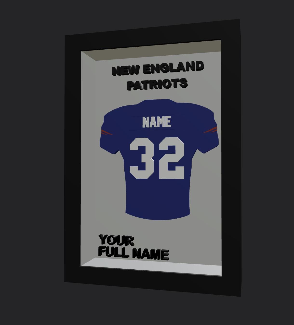 Personalized New England Football Frame | Custom Name & Number Jersey Display | Massachusetts Sports Room 3D Wall Art