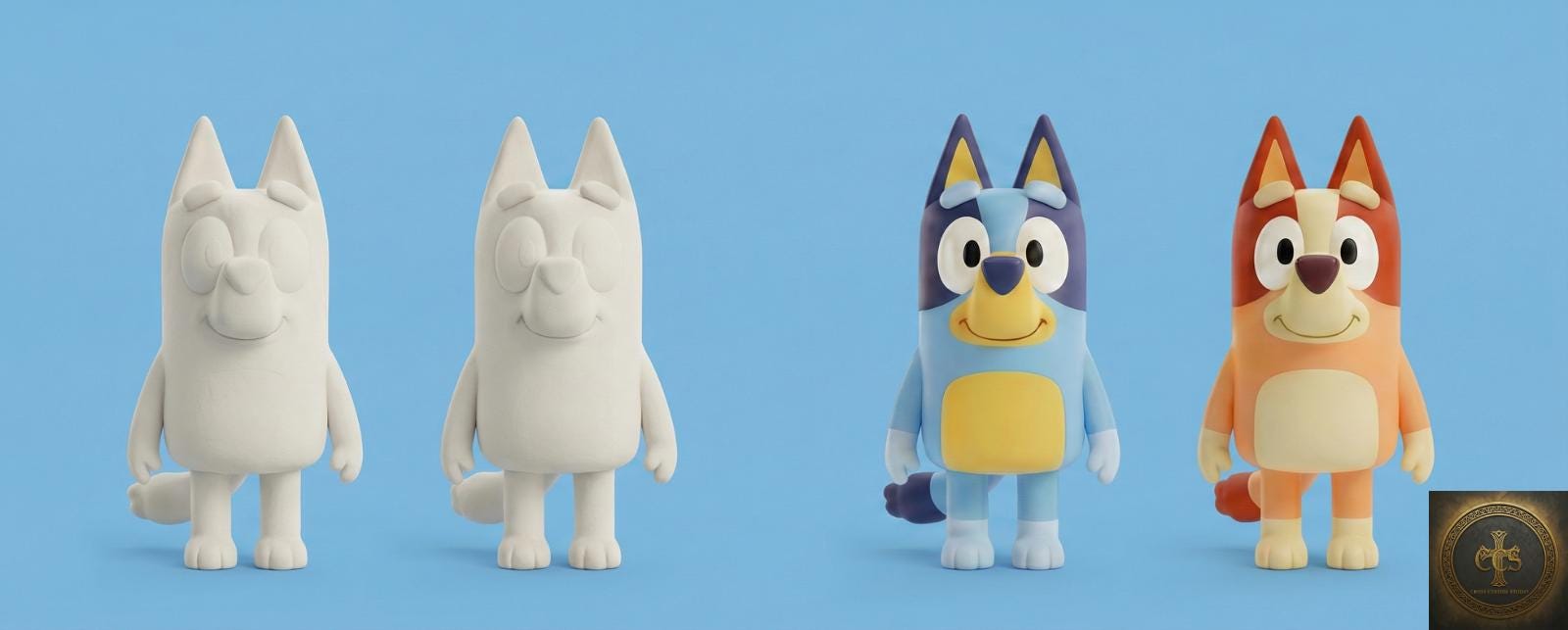 Paint Your Own Cartoon Dog Sisters | 3D Printed Heeler Puppy Figures | Kids DIY Craft Kit | Birthday Party Favor & Art Activity