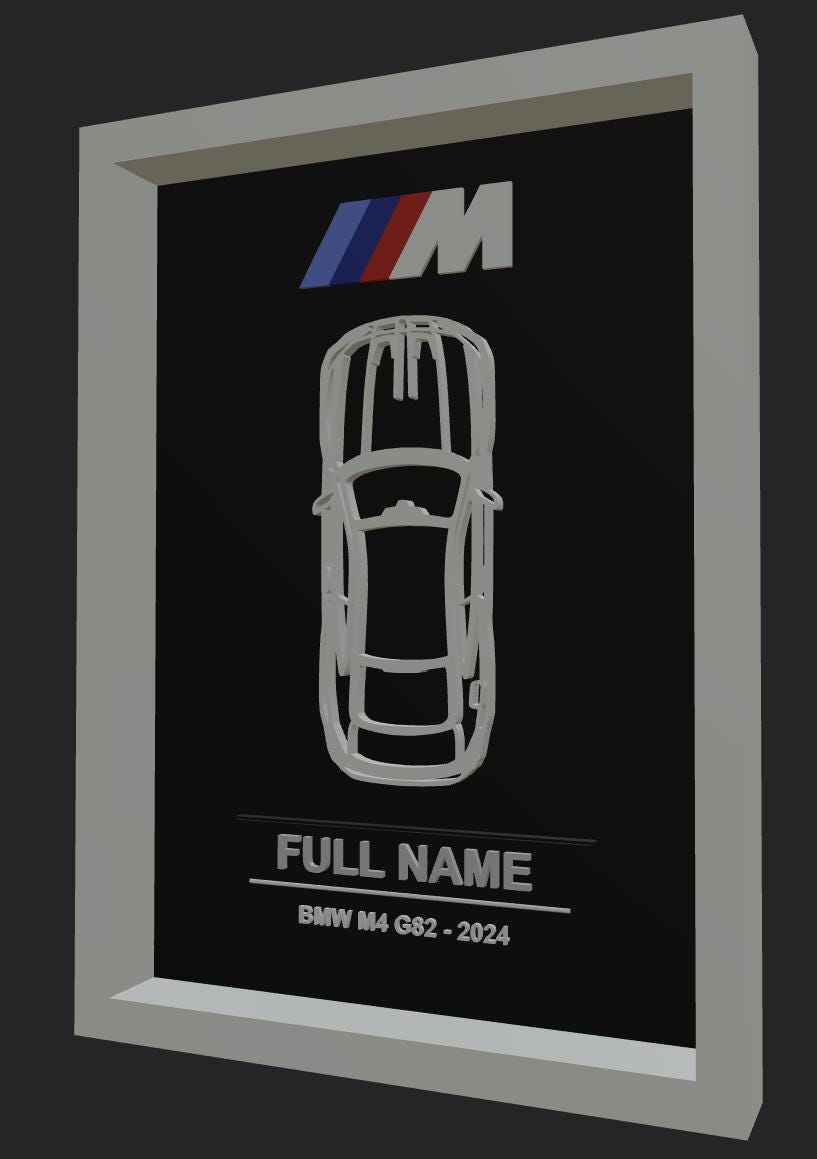 Personalized BMW M4 Wall Art | Custom Car Frame | 3D Printed M-Sport Inspired Decor | Car Enthusiast Gift