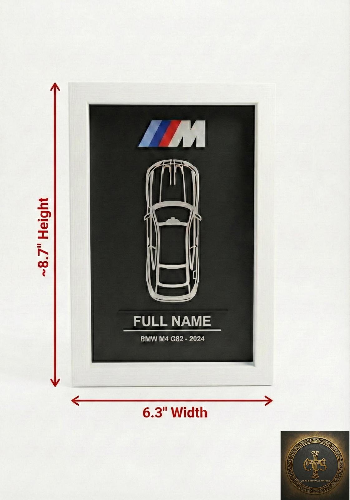 Personalized BMW M4 Wall Art | Custom Car Frame | 3D Printed M-Sport Inspired Decor | Car Enthusiast Gift