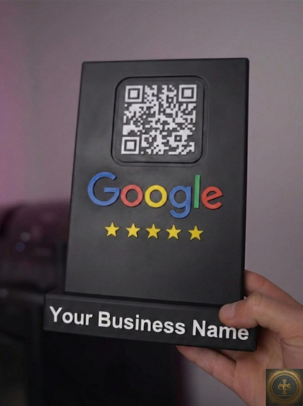 Custom Google Review QR Code Sign | 3D Printed Business Counter Stand | Social Media Display with Logo