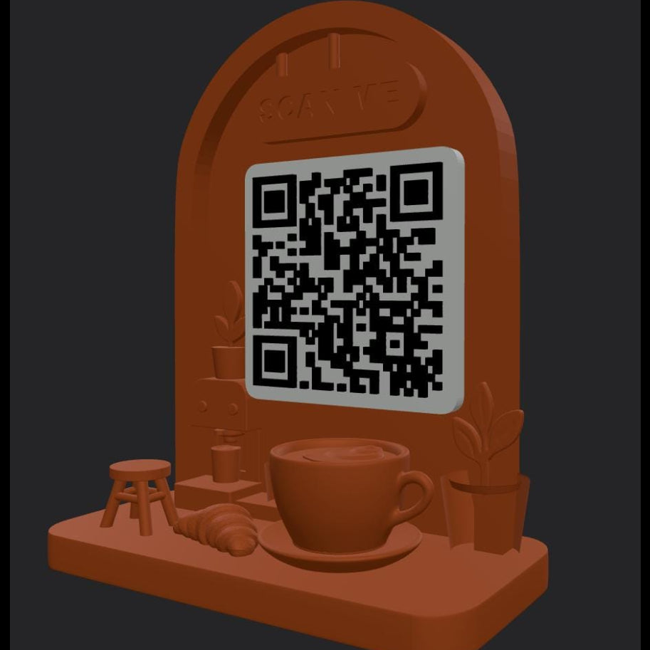 Custom Coffee Shop QR Code Sign | 3D Counter Display for Cafes & Markets | Scan to Pay Stand | Venmo, CashApp, Instagram, Menu Link