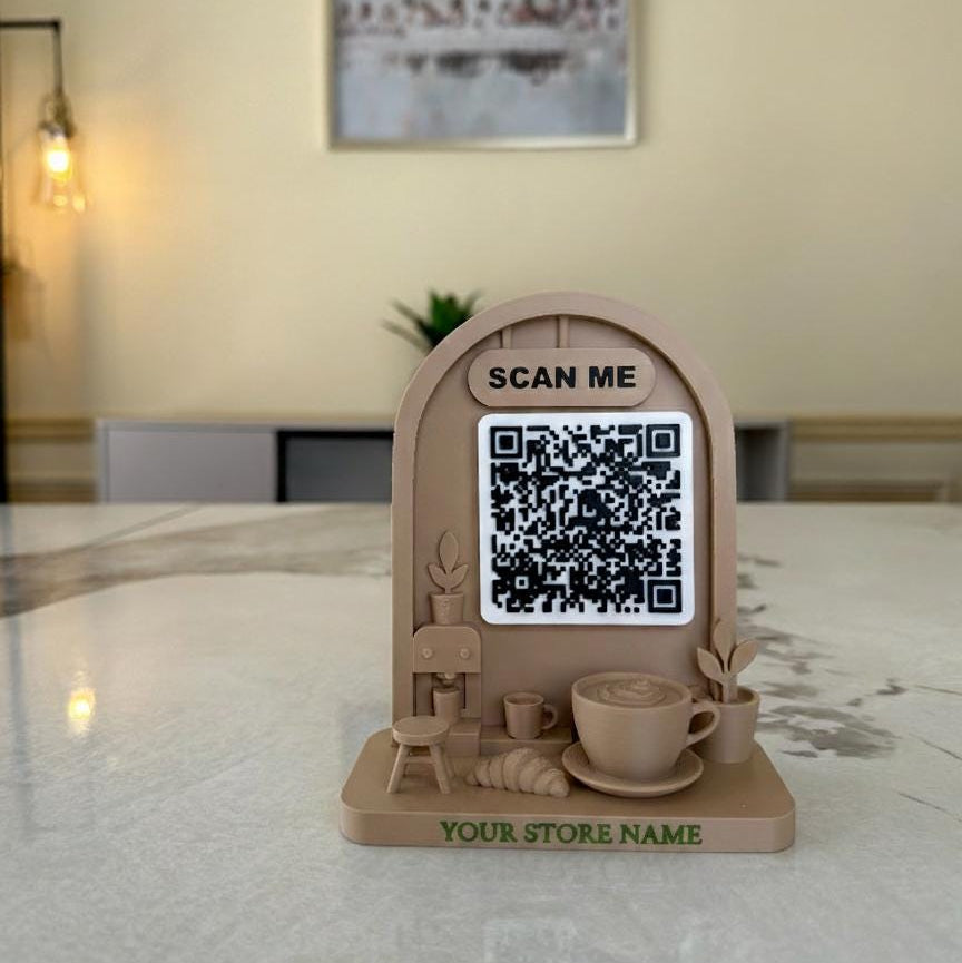 Custom Coffee Shop QR Code Sign | 3D Counter Display for Cafes & Markets | Scan to Pay Stand | Venmo, CashApp, Instagram, Menu Link