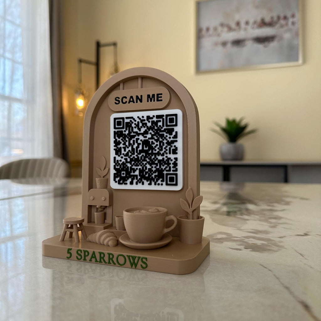 Custom Coffee Shop QR Code Sign | 3D Counter Display for Cafes & Markets | Scan to Pay Stand | Venmo, CashApp, Instagram, Menu Link