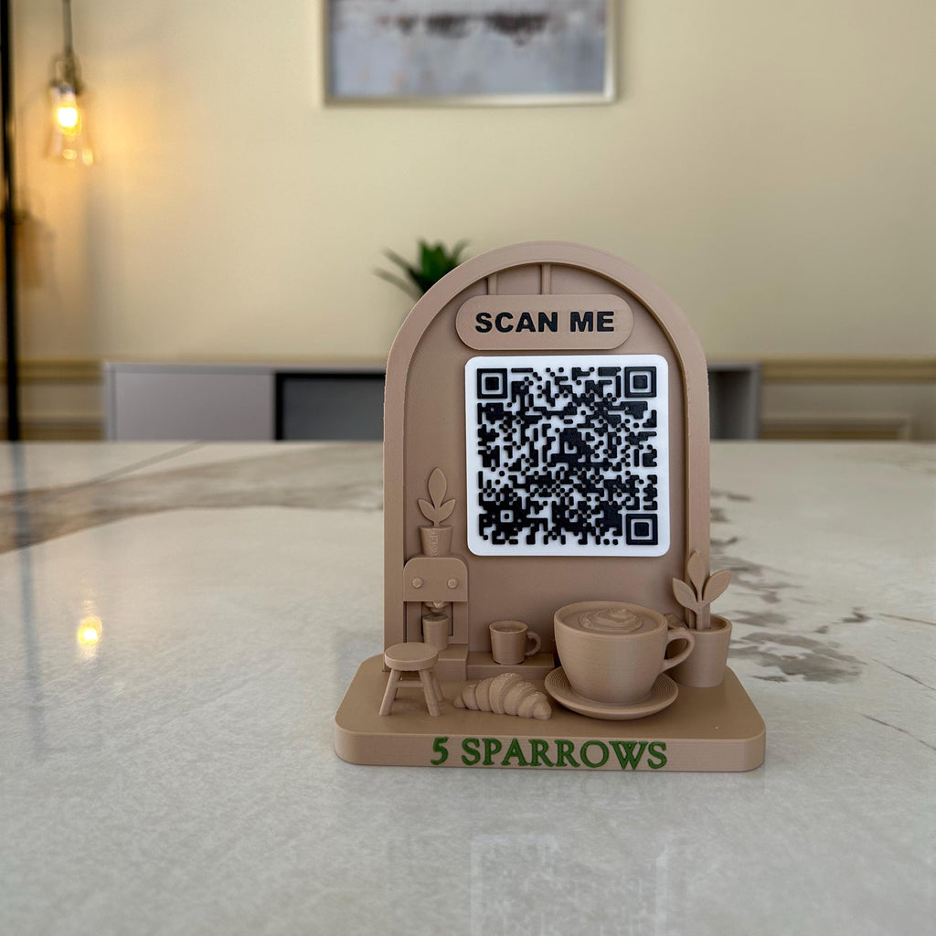 Custom Coffee Shop QR Code Sign | 3D Counter Display for Cafes & Markets | Scan to Pay Stand | Venmo, CashApp, Instagram, Menu Link