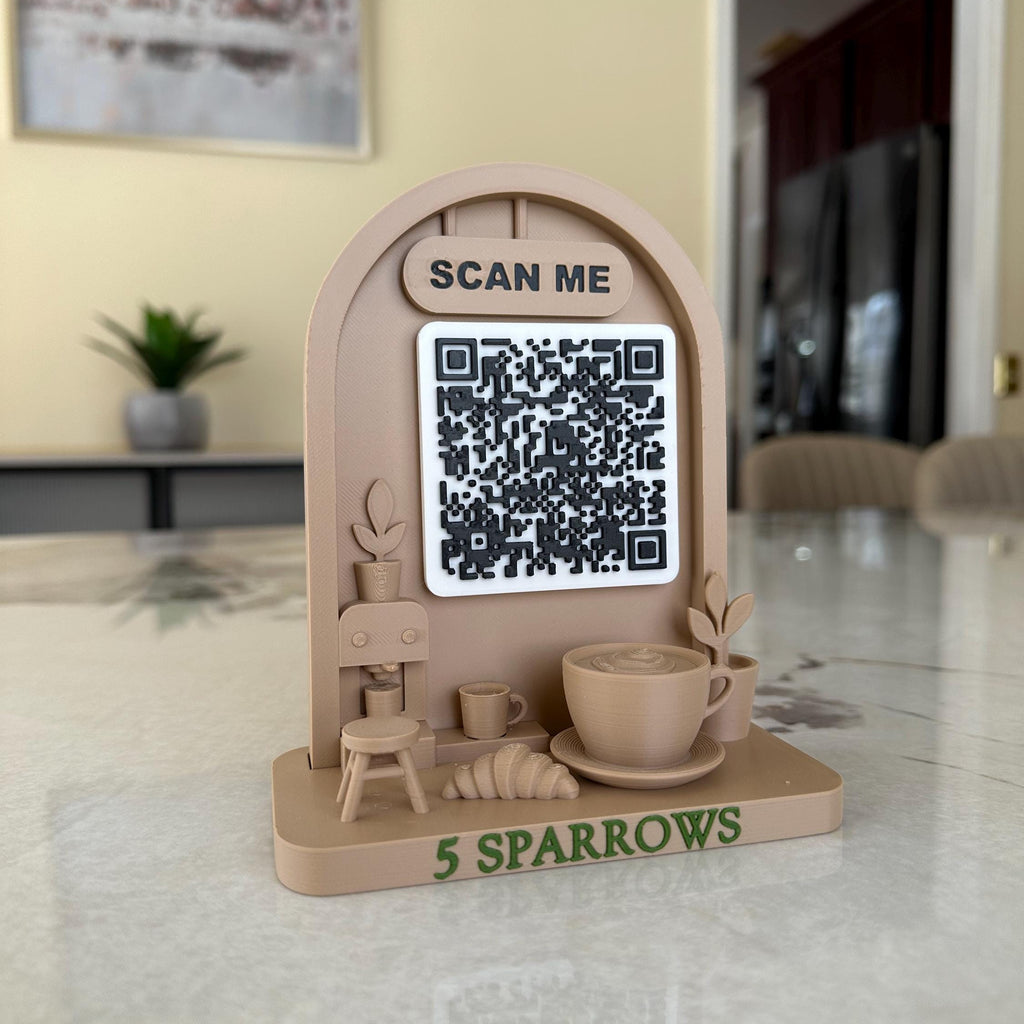Custom Coffee Shop QR Code Sign | 3D Counter Display for Cafes & Markets | Scan to Pay Stand | Venmo, CashApp, Instagram, Menu Link