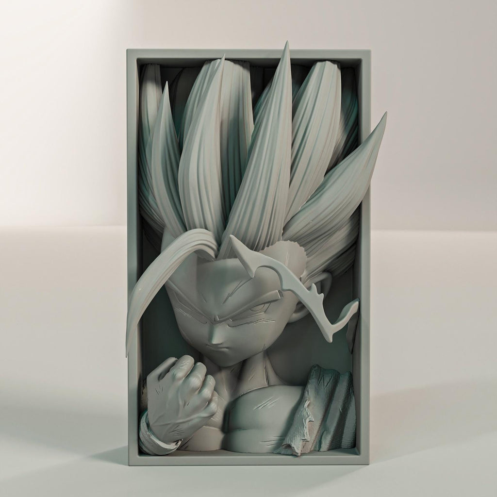 Awakened Young Warrior Book Nook | Classic Shonen 3D Shadow Box | Golden Aura 3D Wall Art