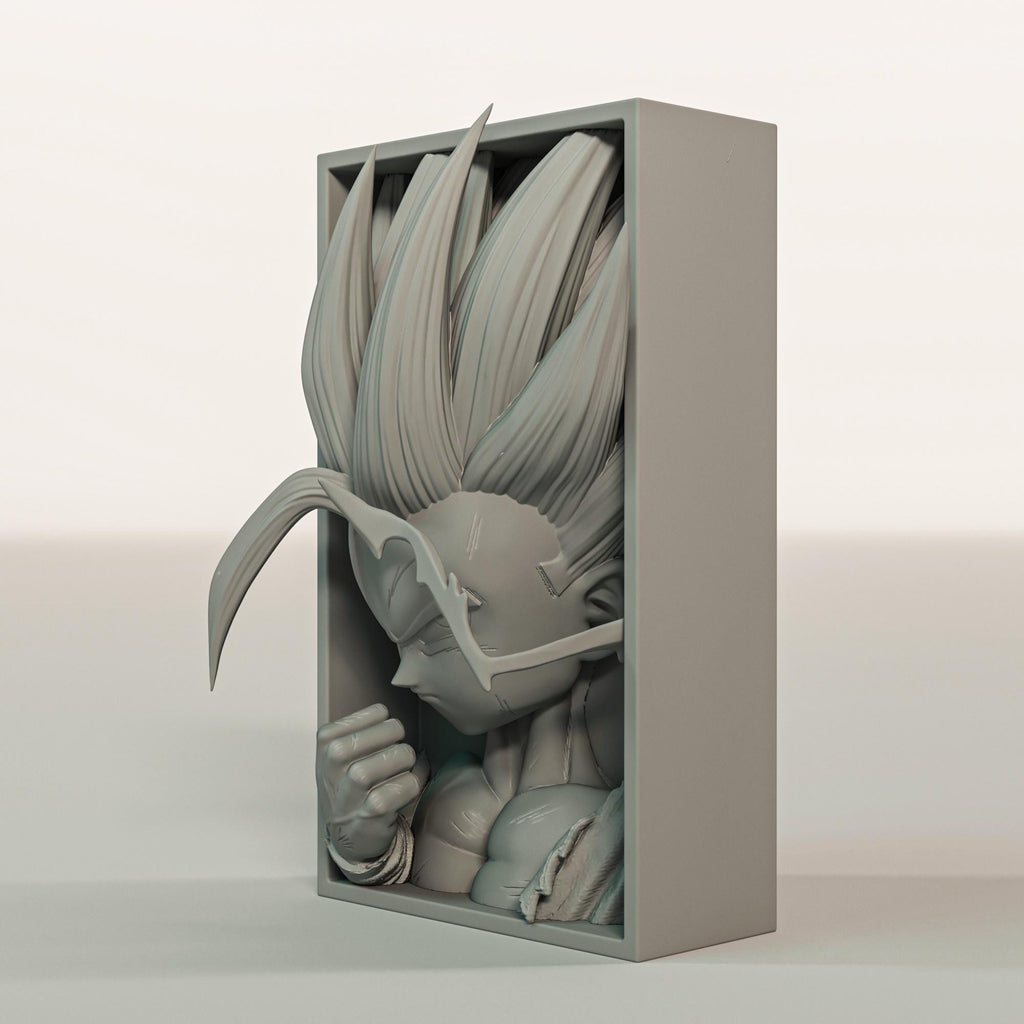 Awakened Young Warrior Book Nook | Classic Shonen 3D Shadow Box | Golden Aura 3D Wall Art