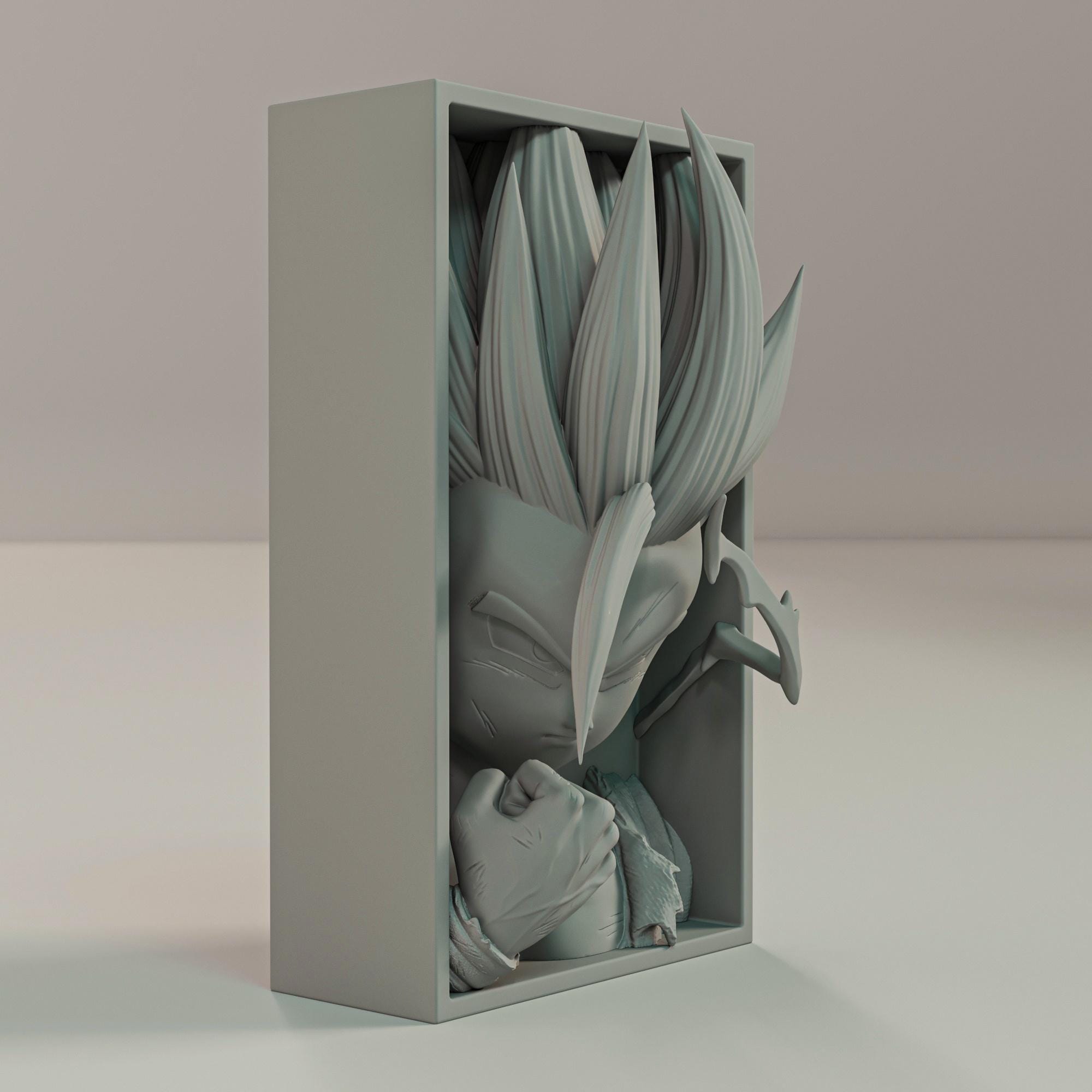 Awakened Young Warrior Book Nook | Classic Shonen 3D Shadow Box | Golden Aura 3D Wall Art