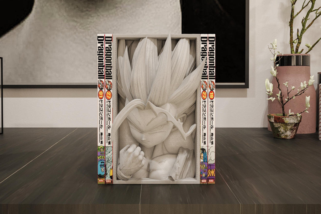 Awakened Young Warrior Book Nook | Classic Shonen 3D Shadow Box | Golden Aura 3D Wall Art