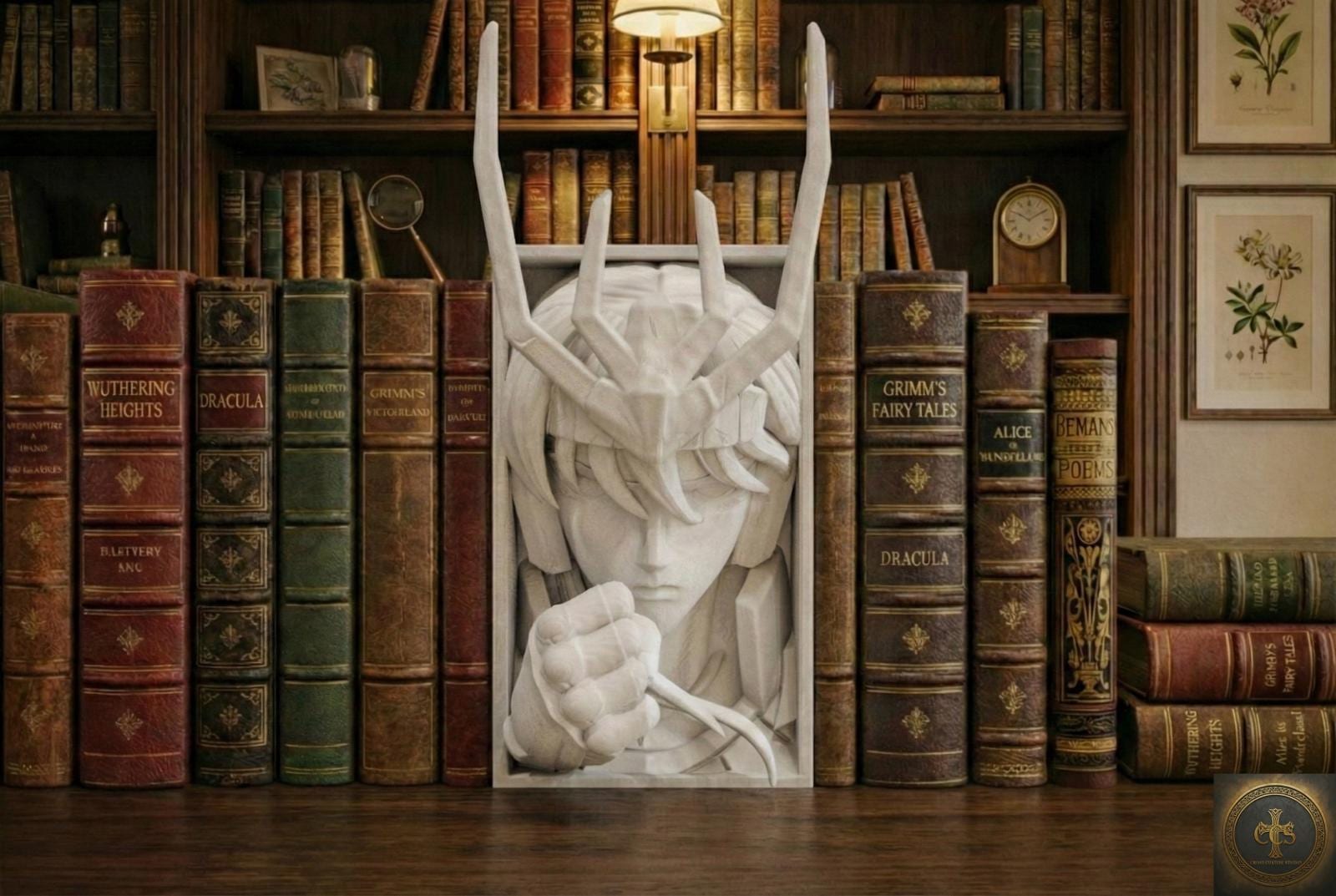 Emerald Dragon Knight Book Nook | Classic 80s Anime 3D Shadow Box | Zodiac Warrior 3D Wall Art