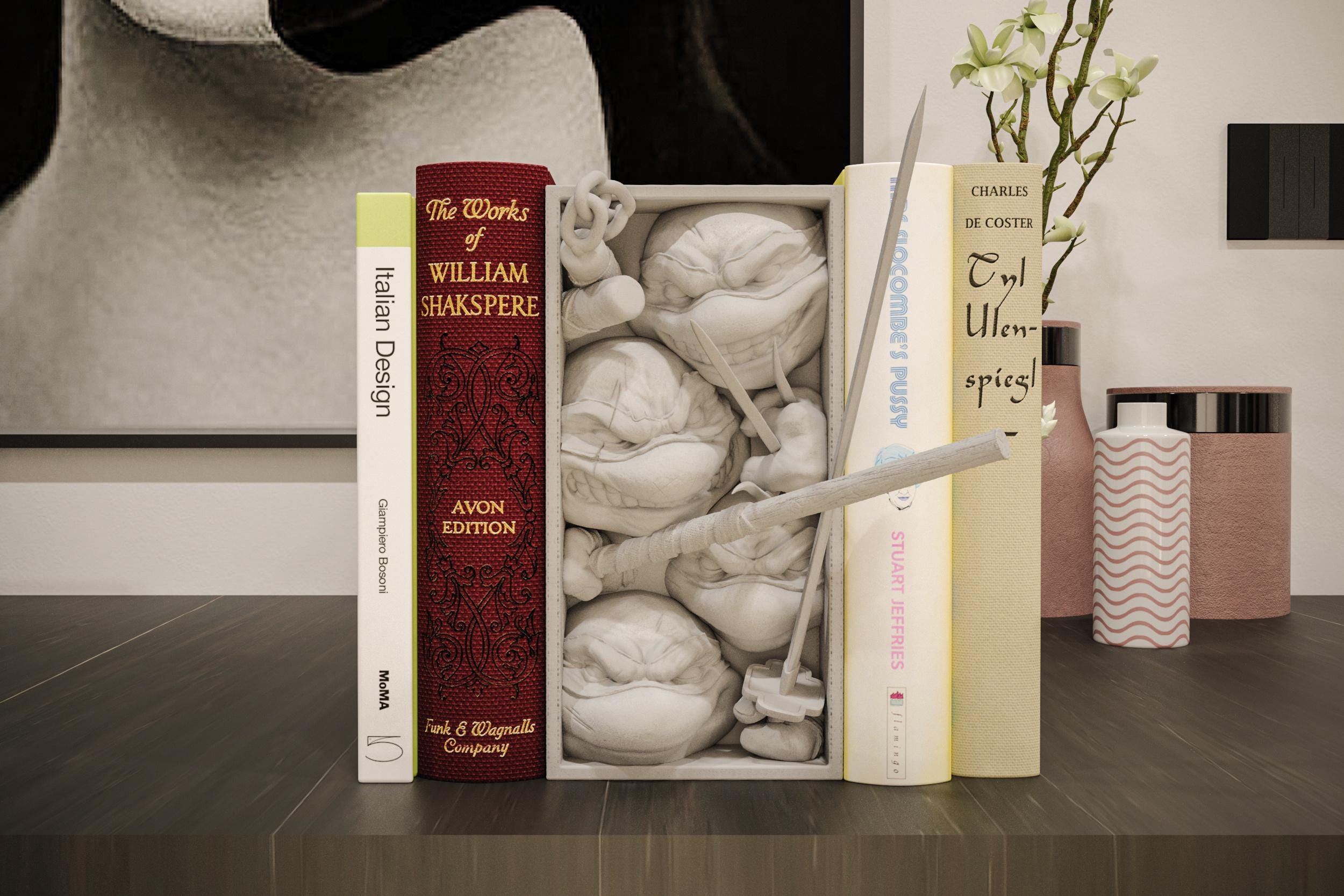 Mutant Turtle Heroes Book Nook | Retro Cartoon 3D Shadow Box | Boys Room 3D Wall Art