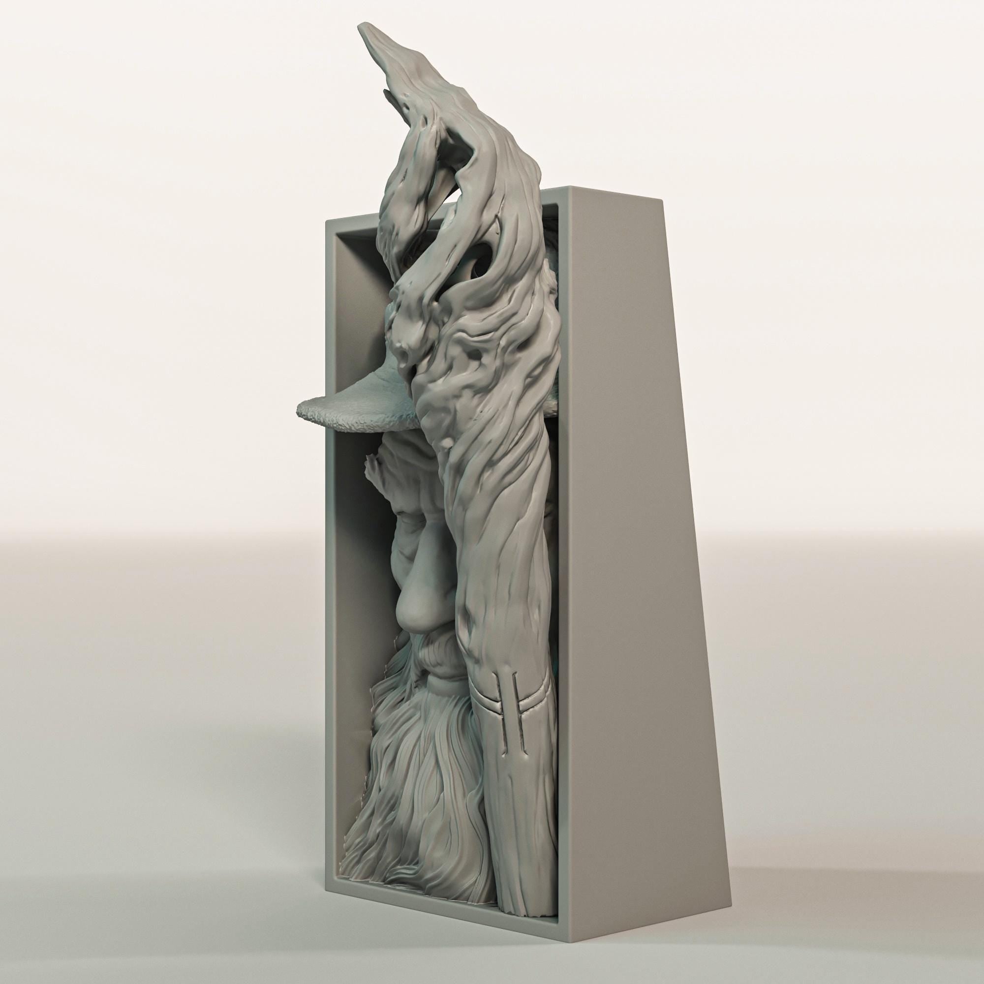 Grey Wizard Book Nook | High Fantasy 3D Shadow Box | Magic Staff 3D Wall Art