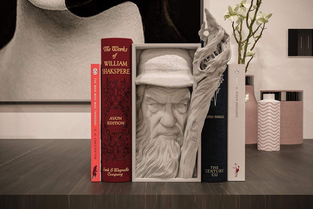 Grey Wizard Book Nook | High Fantasy 3D Shadow Box | Magic Staff 3D Wall Art