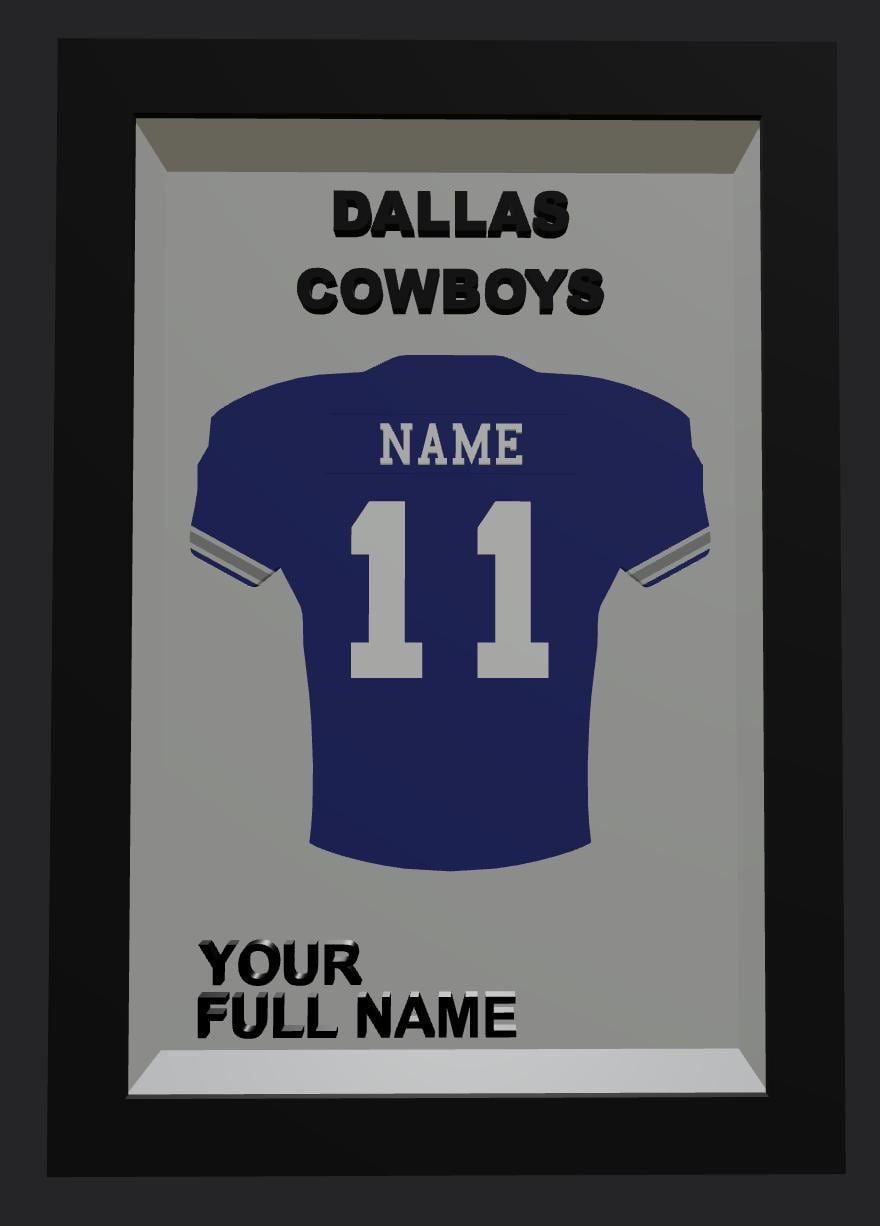 Personalized Dallas Football Frame | Custom Name & Number Jersey Display | Texas Sports Room 3D Wall Art