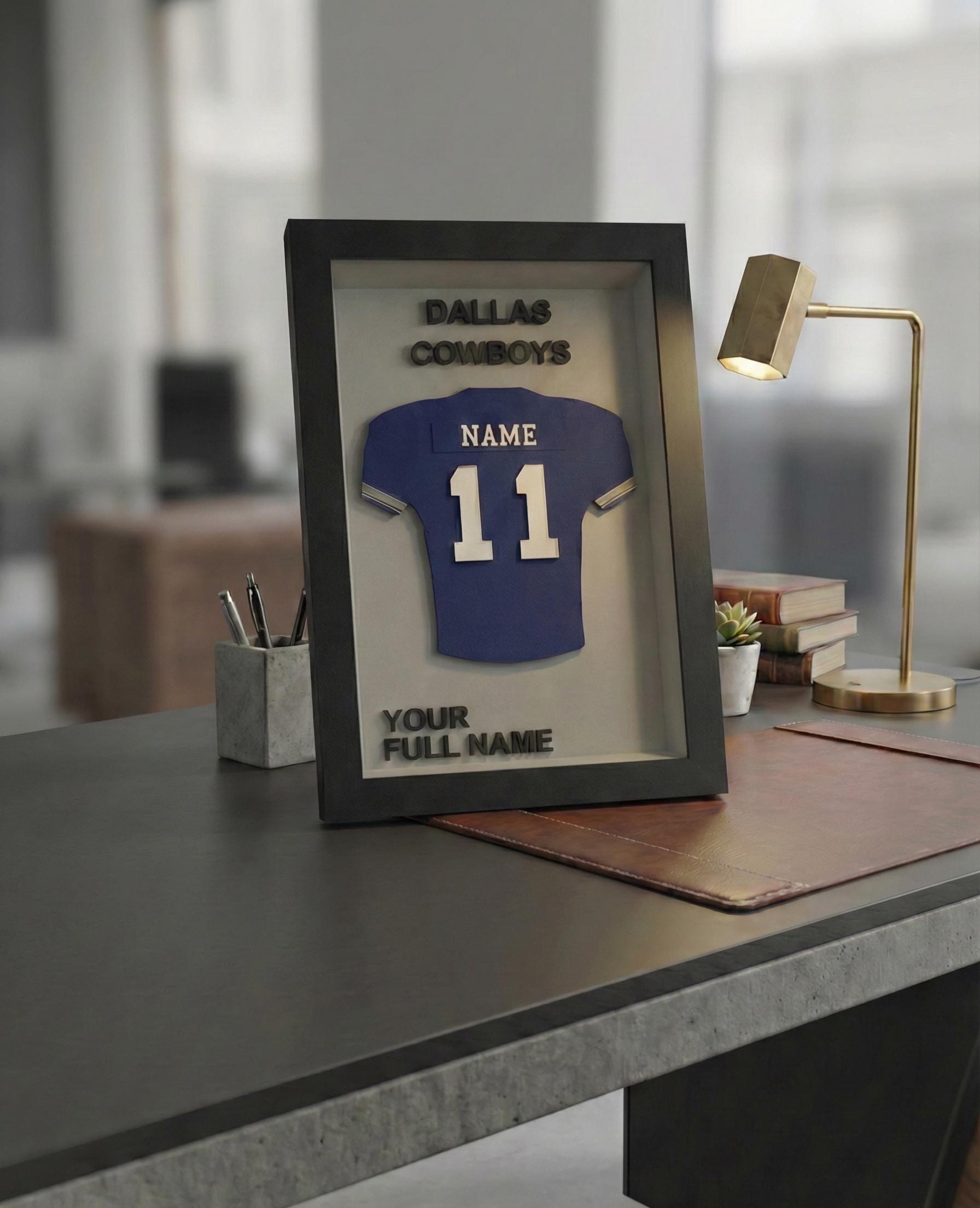 Personalized Dallas Football Frame | Custom Name & Number Jersey Display | Texas Sports Room 3D Wall Art
