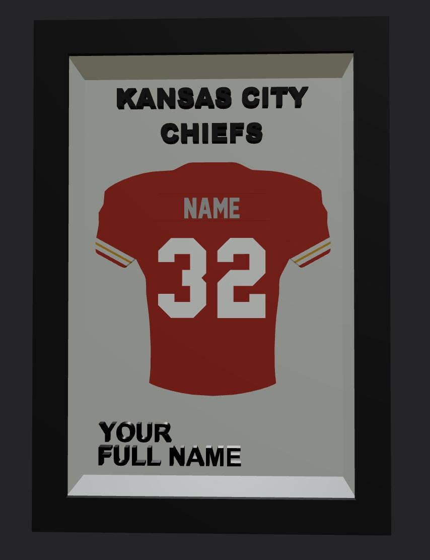 Personalized Kansas City Football Frame | Custom Name & Number Jersey Display | Missouri Sports Room 3D Wall Art