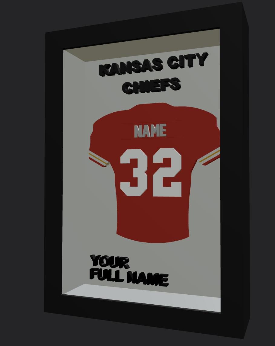 Personalized Kansas City Football Frame | Custom Name & Number Jersey Display | Missouri Sports Room 3D Wall Art