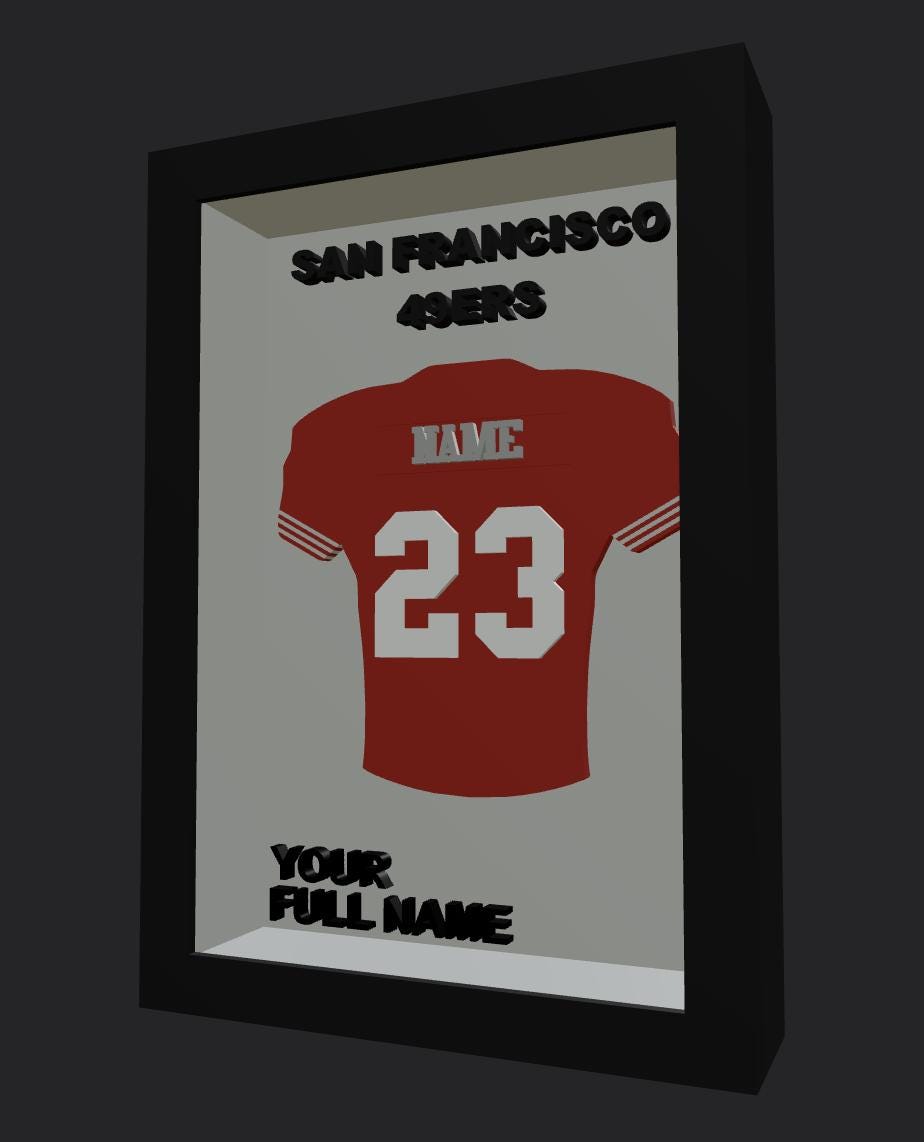 Personalized San Francisco Football Frame | Custom Name & Number Jersey Display | California Sports Room 3D Wall Art