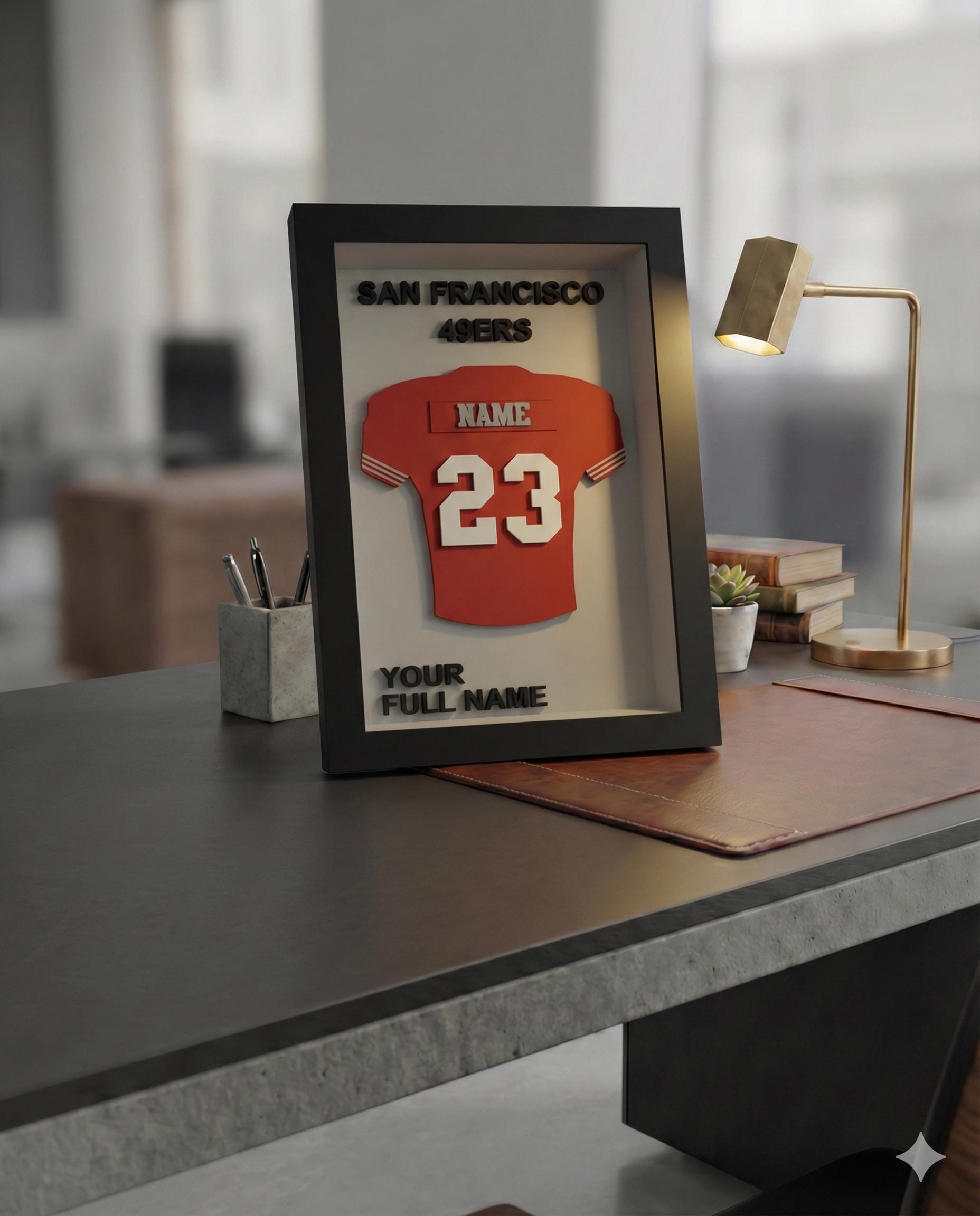 Personalized San Francisco Football Frame | Custom Name & Number Jersey Display | California Sports Room 3D Wall Art