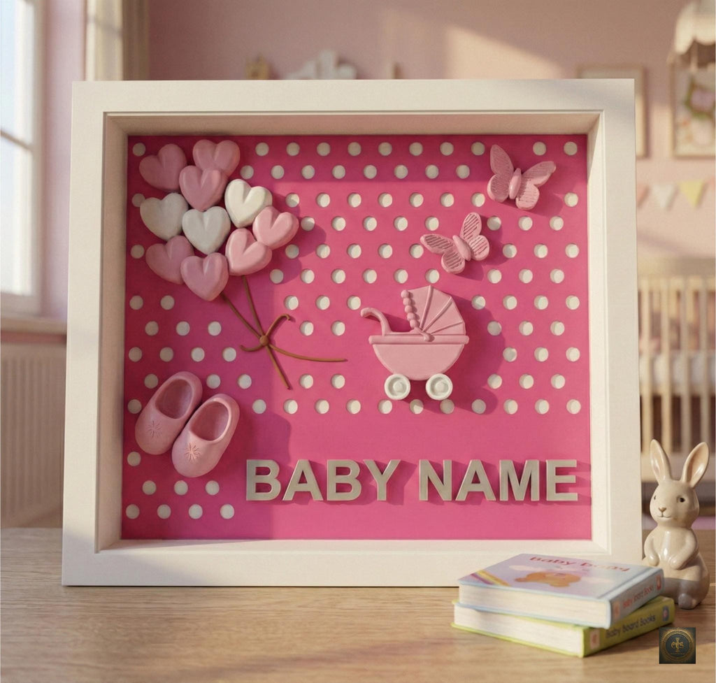 Personalized Baby Name Frame | 3D Printed Nursery Shadow Box Decor | Custom New Baby Gift