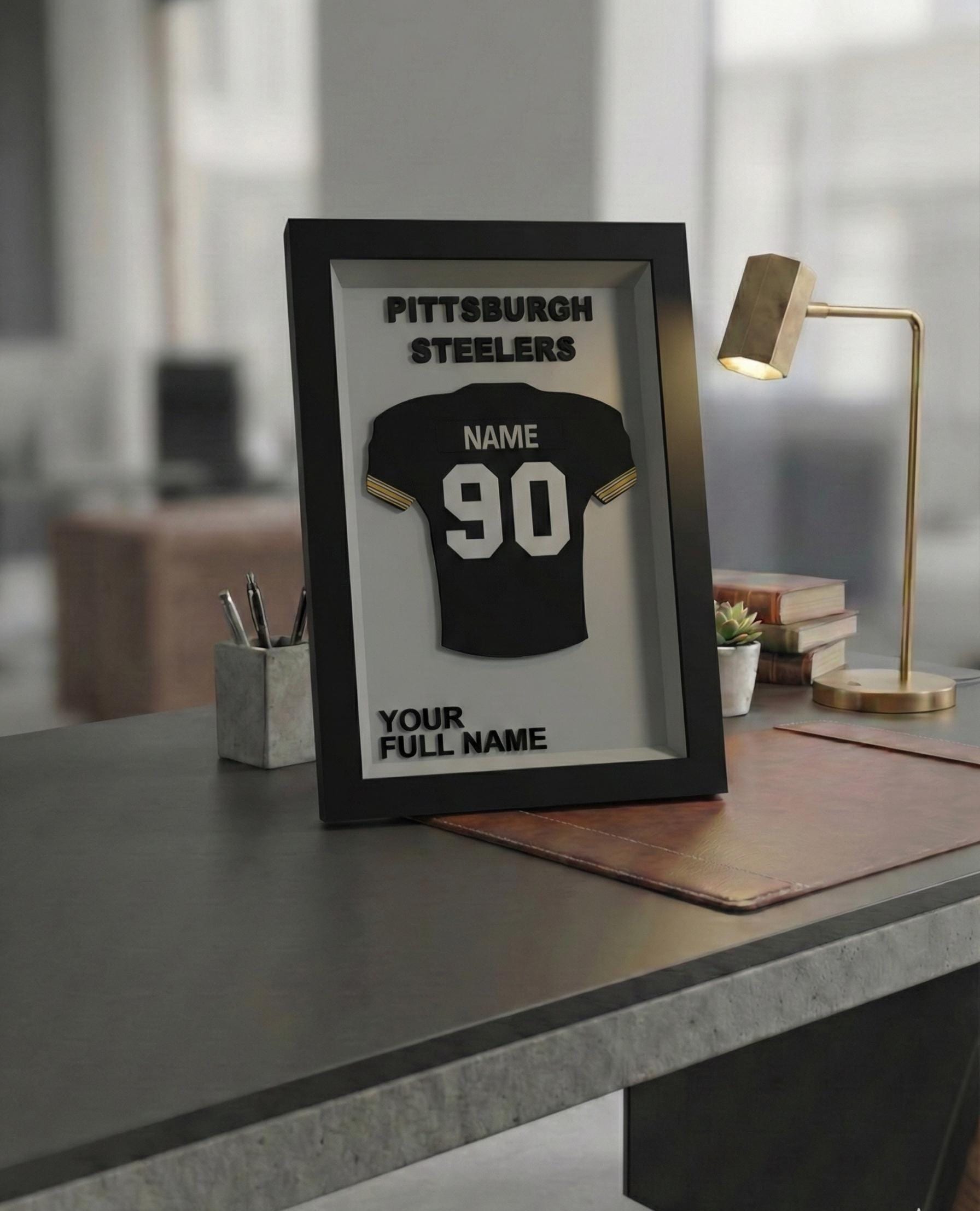 Personalized Pittsburgh Football Frame | Custom Name & Number Jersey Display | Pennsylvania Sports Room 3D Wall Art
