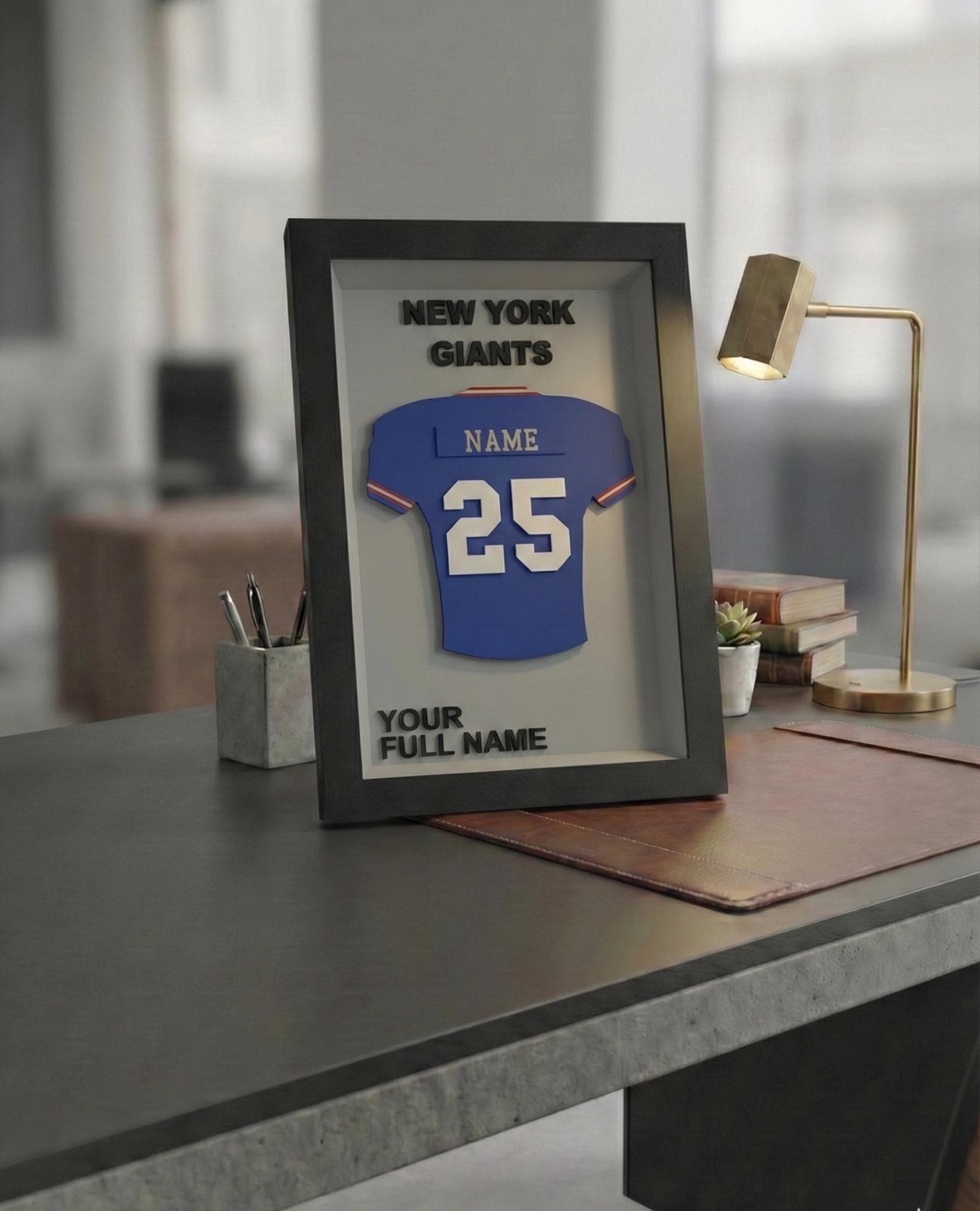 Personalized New York Football Frame | Custom Name & Number Jersey Display | NY Sports Room 3D Wall Art