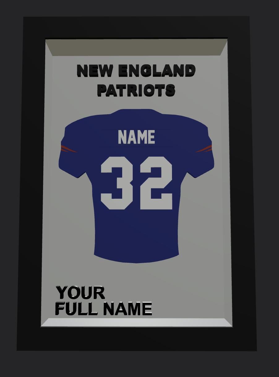 Personalized New England Football Frame | Custom Name & Number Jersey Display | Massachusetts Sports Room 3D Wall Art
