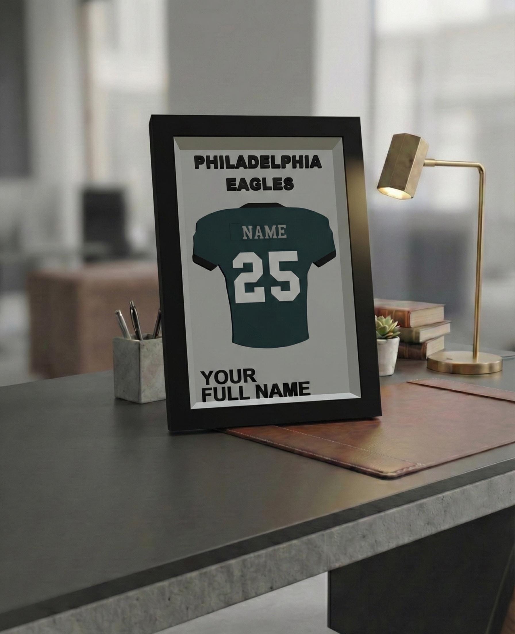 Personalized Philadelphia Football Frame | Custom Name & Number Jersey Display | Pennsylvania Sports Room 3D Wall Art