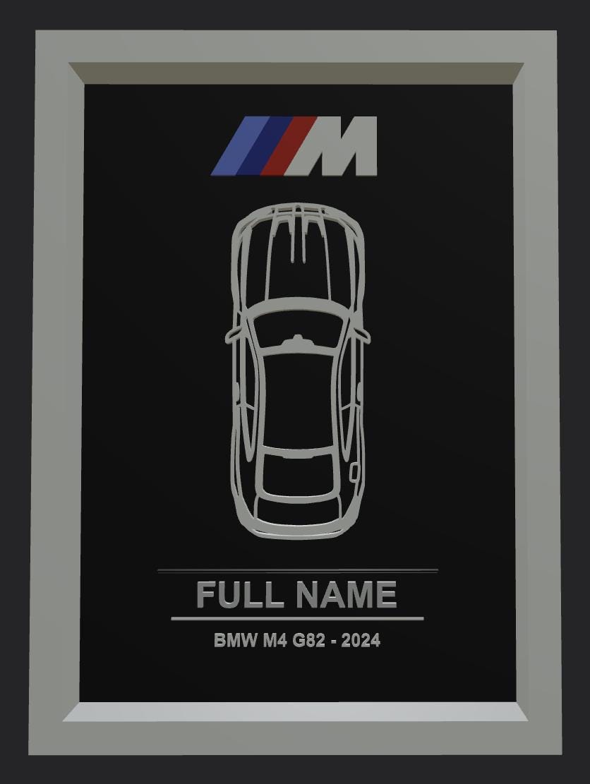 Personalized BMW M4 Wall Art | Custom Car Frame | 3D Printed M-Sport Inspired Decor | Car Enthusiast Gift