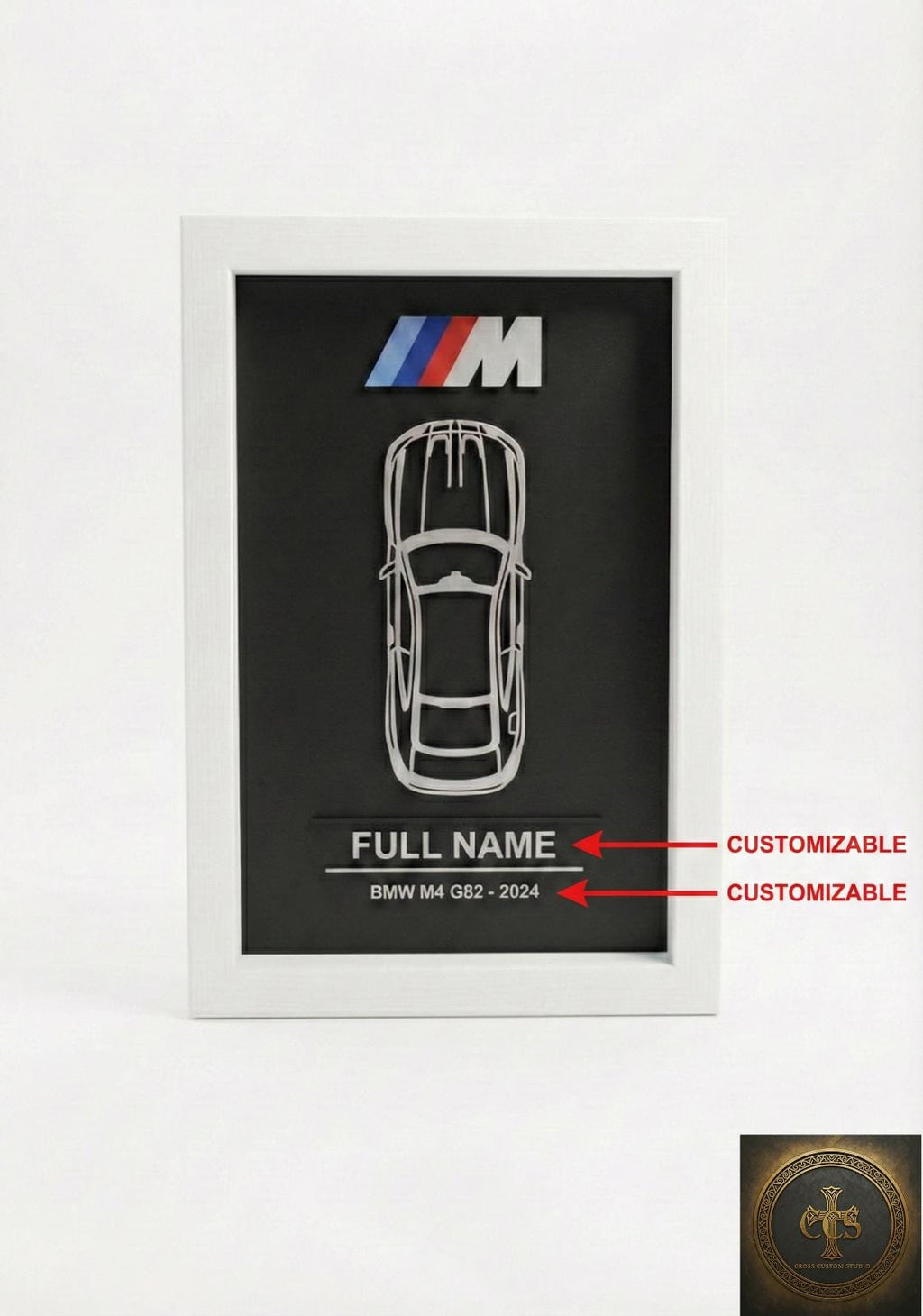 Personalized BMW M4 Wall Art | Custom Car Frame | 3D Printed M-Sport Inspired Decor | Car Enthusiast Gift