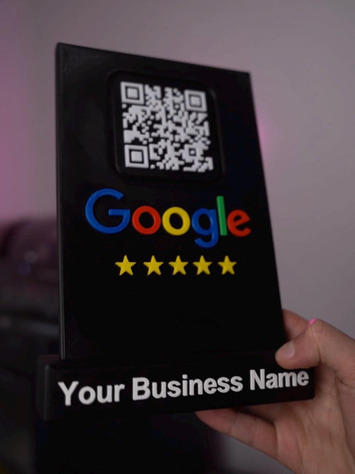 Custom Google Review QR Code Sign | 3D Printed Business Counter Stand | Social Media Display with Logo