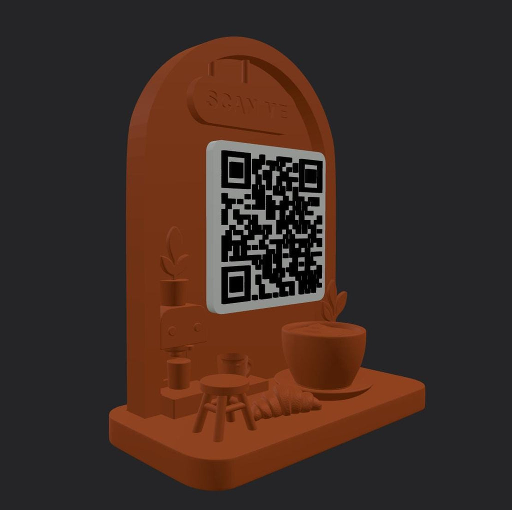 Custom Coffee Shop QR Code Sign | 3D Counter Display for Cafes & Markets | Scan to Pay Stand | Venmo, CashApp, Instagram, Menu Link