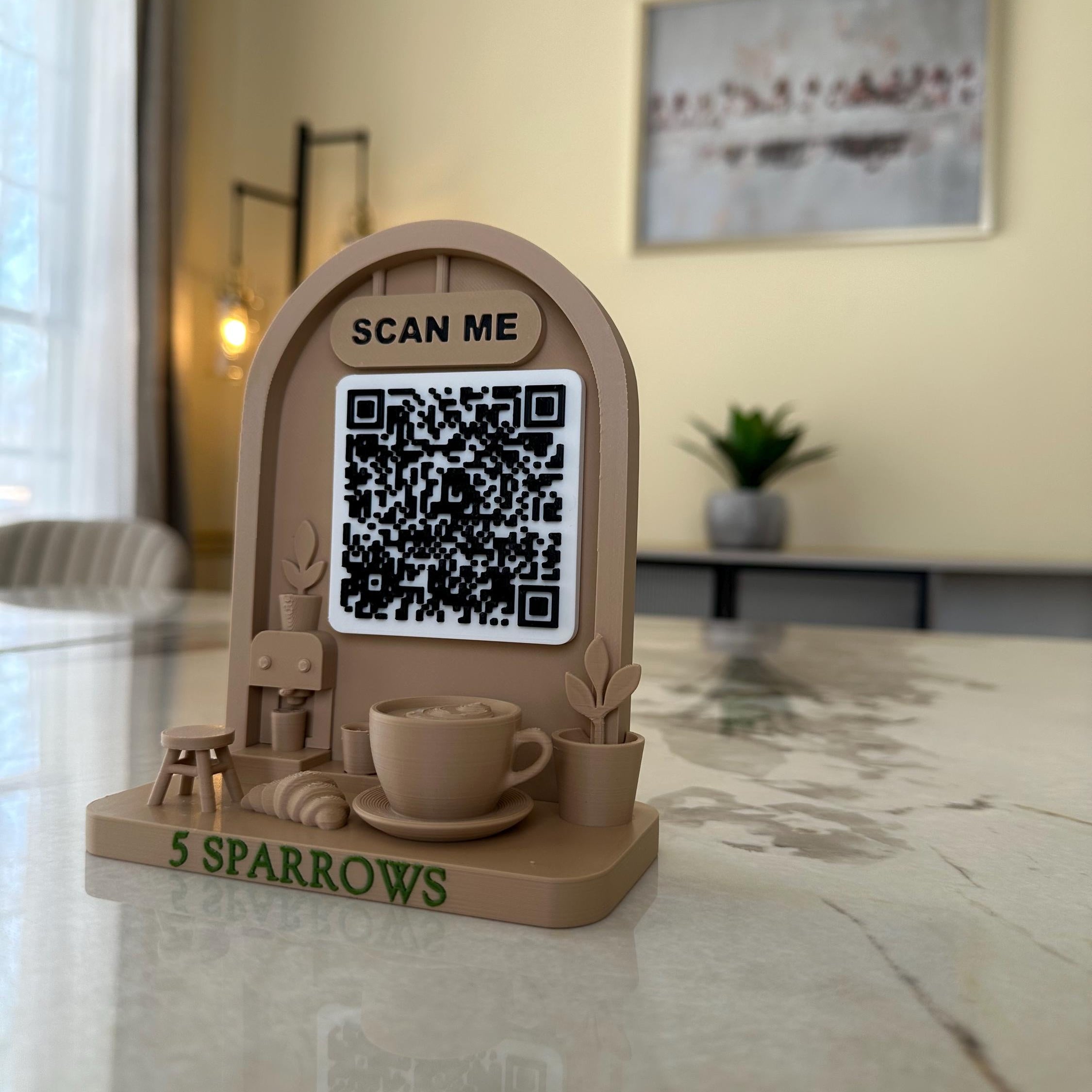 Custom Coffee Shop QR Code Sign | 3D Counter Display for Cafes & Markets | Scan to Pay Stand | Venmo, CashApp, Instagram, Menu Link