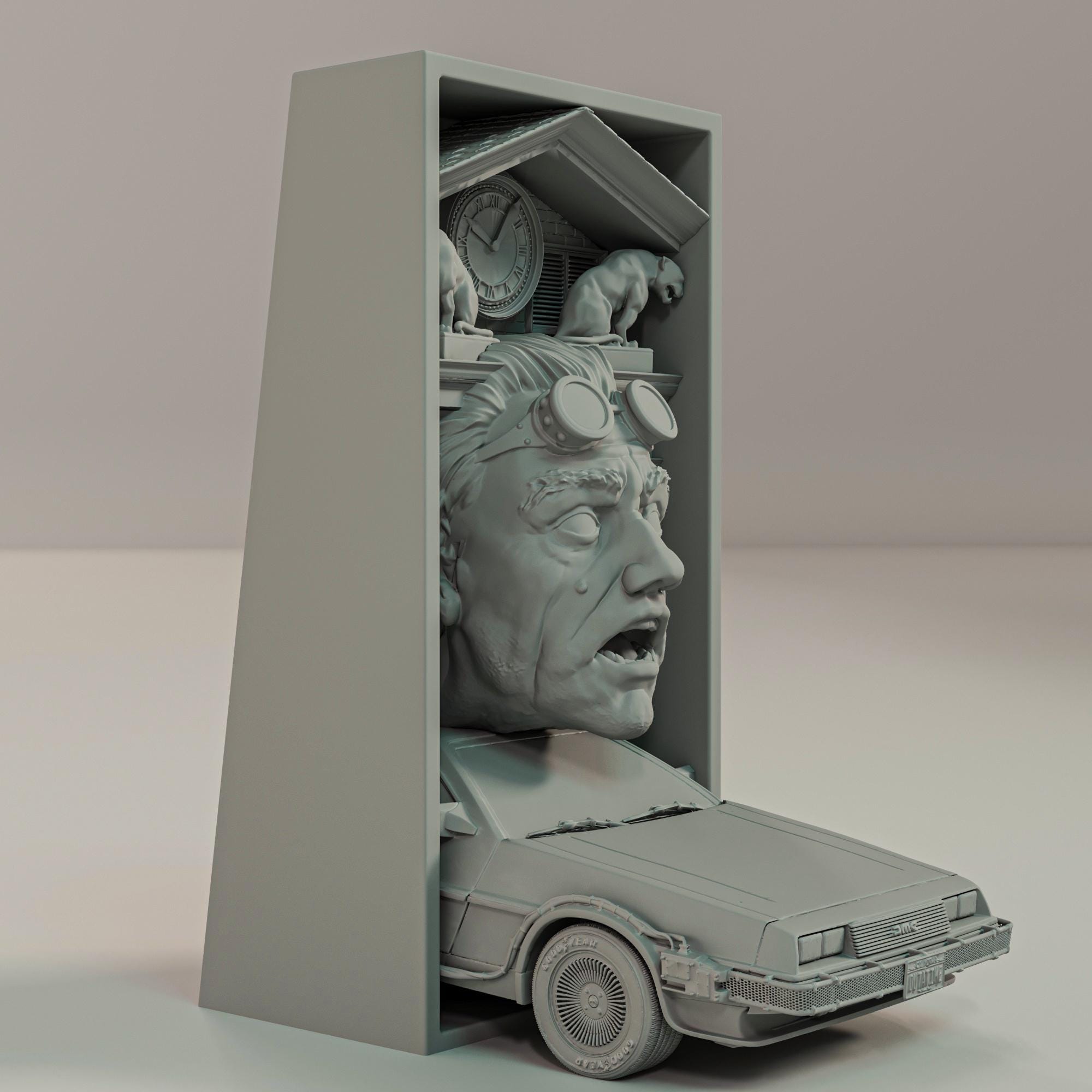 Time Travel Car Book Nook | Retro Sci-Fi 3D Shadow Box | 80s Movie 3D Wall Art