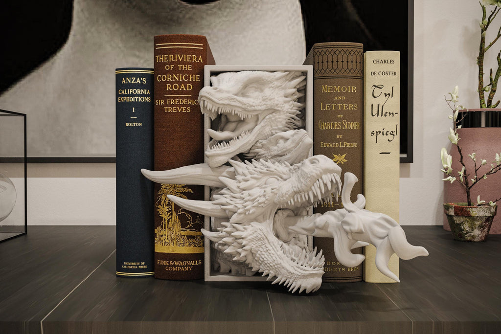 Fire Dragon Trio Book Nook | Epic Fantasy 3D Shadow Box | Medieval Decor 3D Wall Art