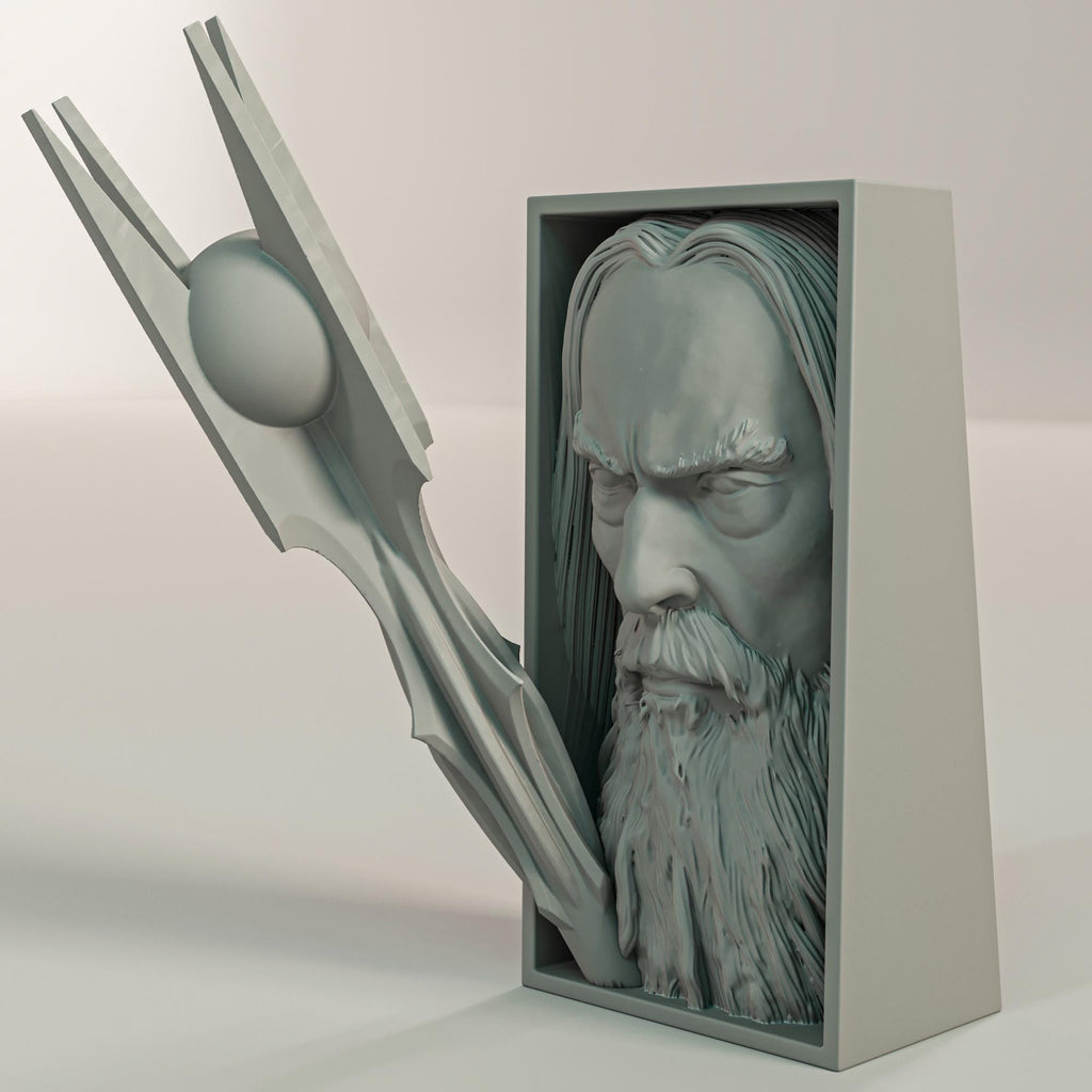 White Wizard Book Nook | Epic Fantasy 3D Shadow Box | Magic Staff 3D Wall Art