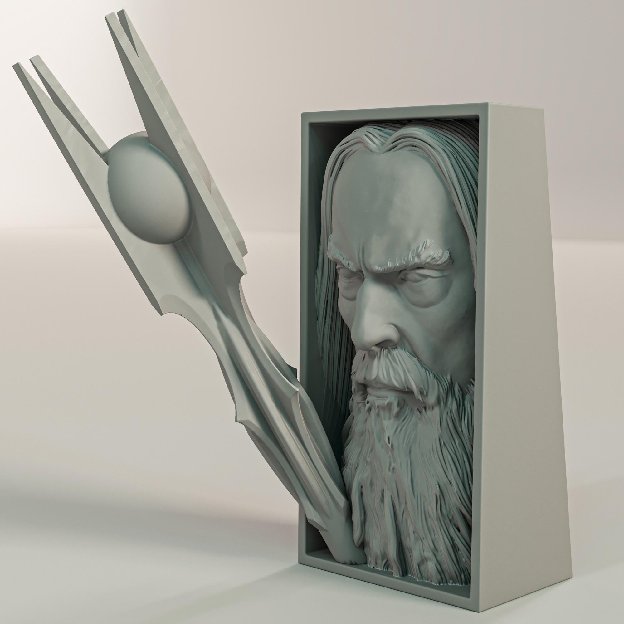 White Wizard Book Nook | Epic Fantasy 3D Shadow Box | Magic Staff 3D Wall Art