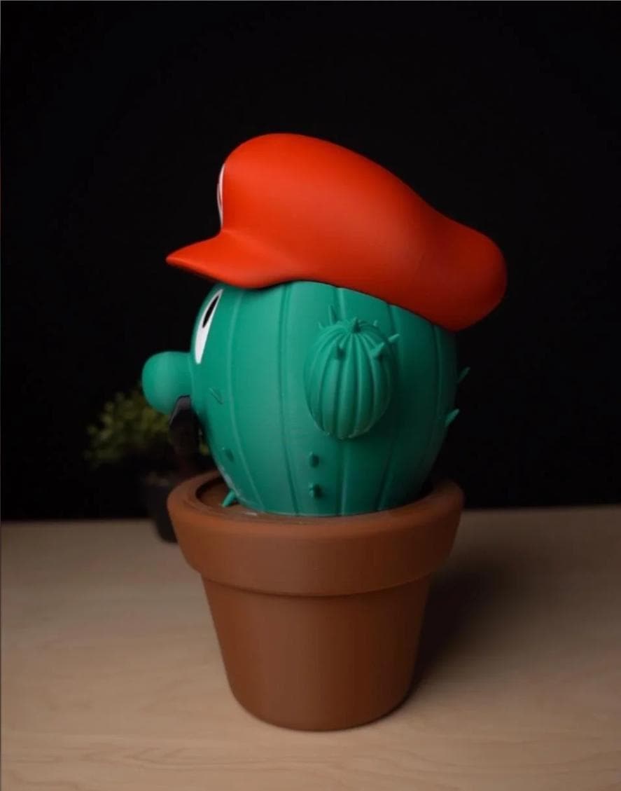 3D Printed Mario Inspired Cactus Container | Retro Video Game Decor | Hidden Storage Pot | Desk Organizer Gamer Gift