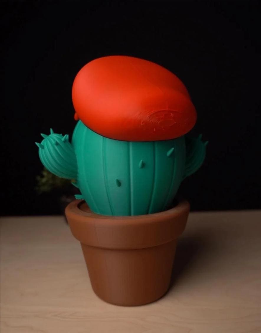 3D Printed Mario Inspired Cactus Container | Retro Video Game Decor | Hidden Storage Pot | Desk Organizer Gamer Gift