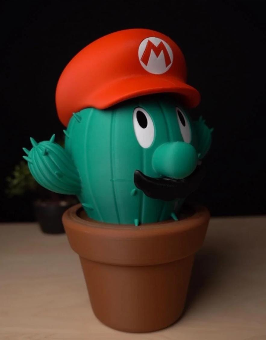 3D Printed Mario Inspired Cactus Container | Retro Video Game Decor | Hidden Storage Pot | Desk Organizer Gamer Gift