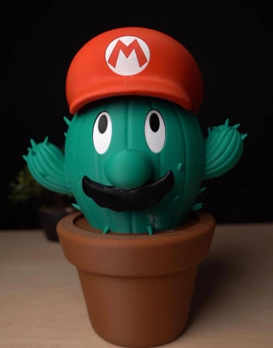 3D Printed Mario Inspired Cactus Container | Retro Video Game Decor | Hidden Storage Pot | Desk Organizer Gamer Gift